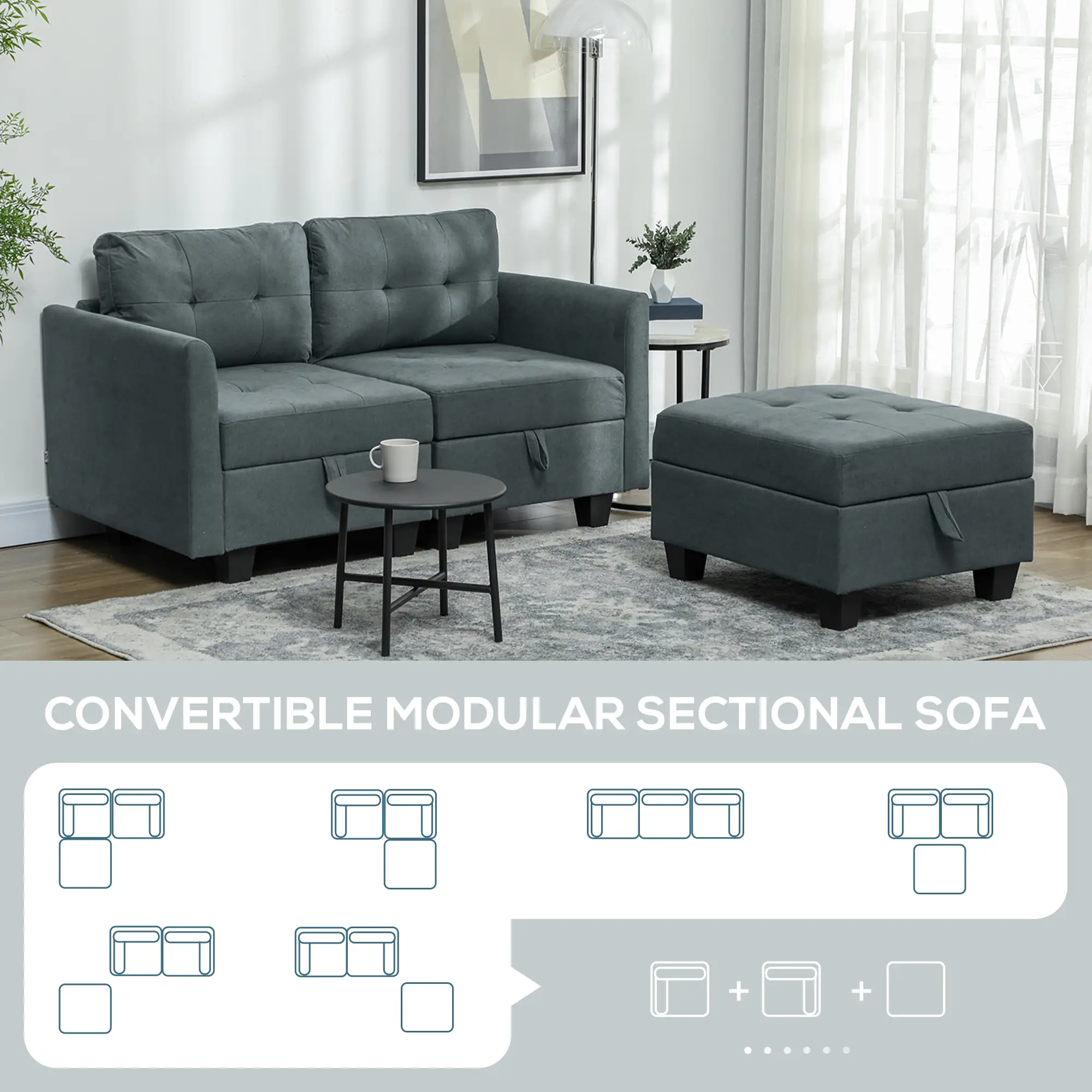 Sofa 148 x 158 x 88cm, Dark Grey - Dark Grey - 4