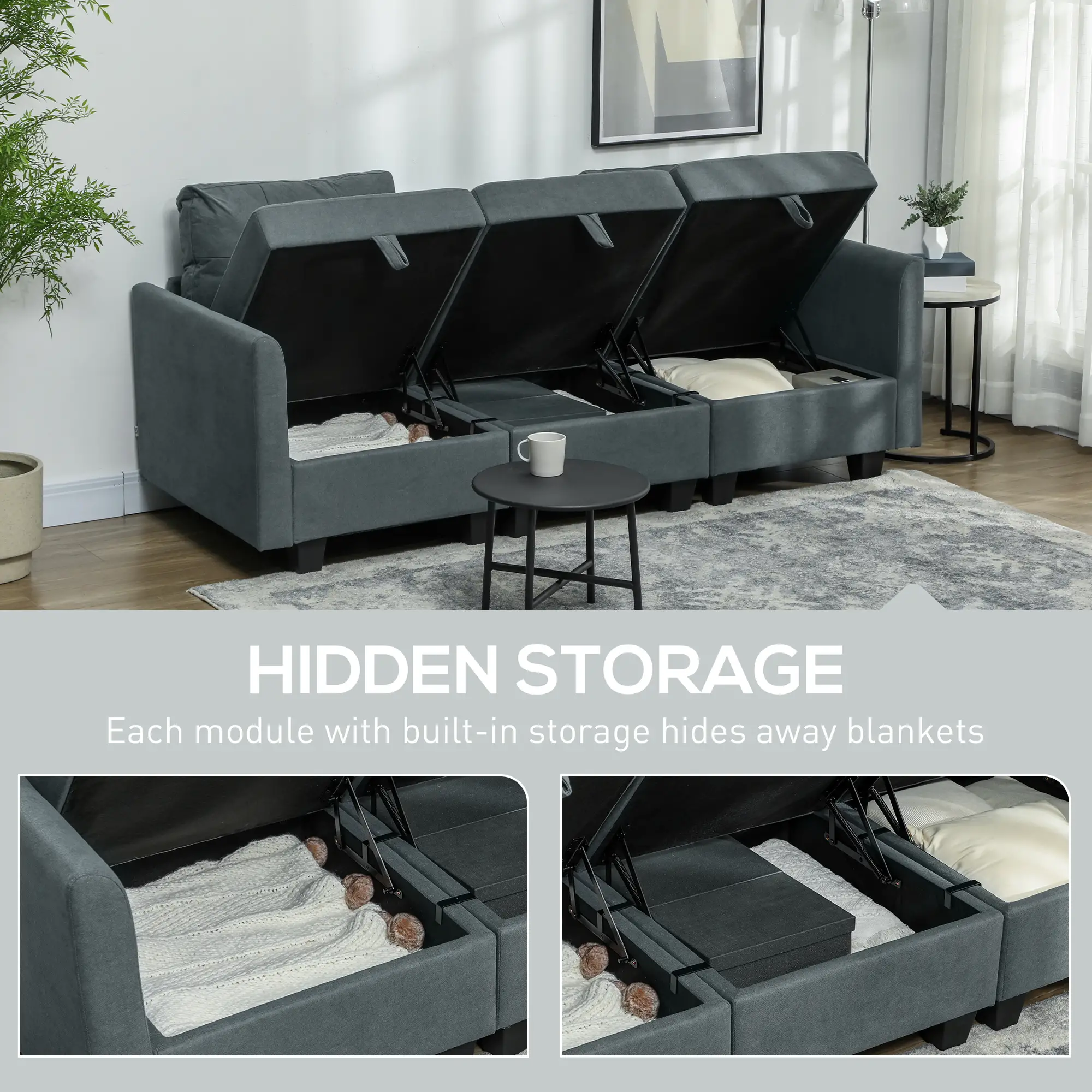 Sofa 148 x 158 x 88cm, Dark Grey - Dark Grey - 5