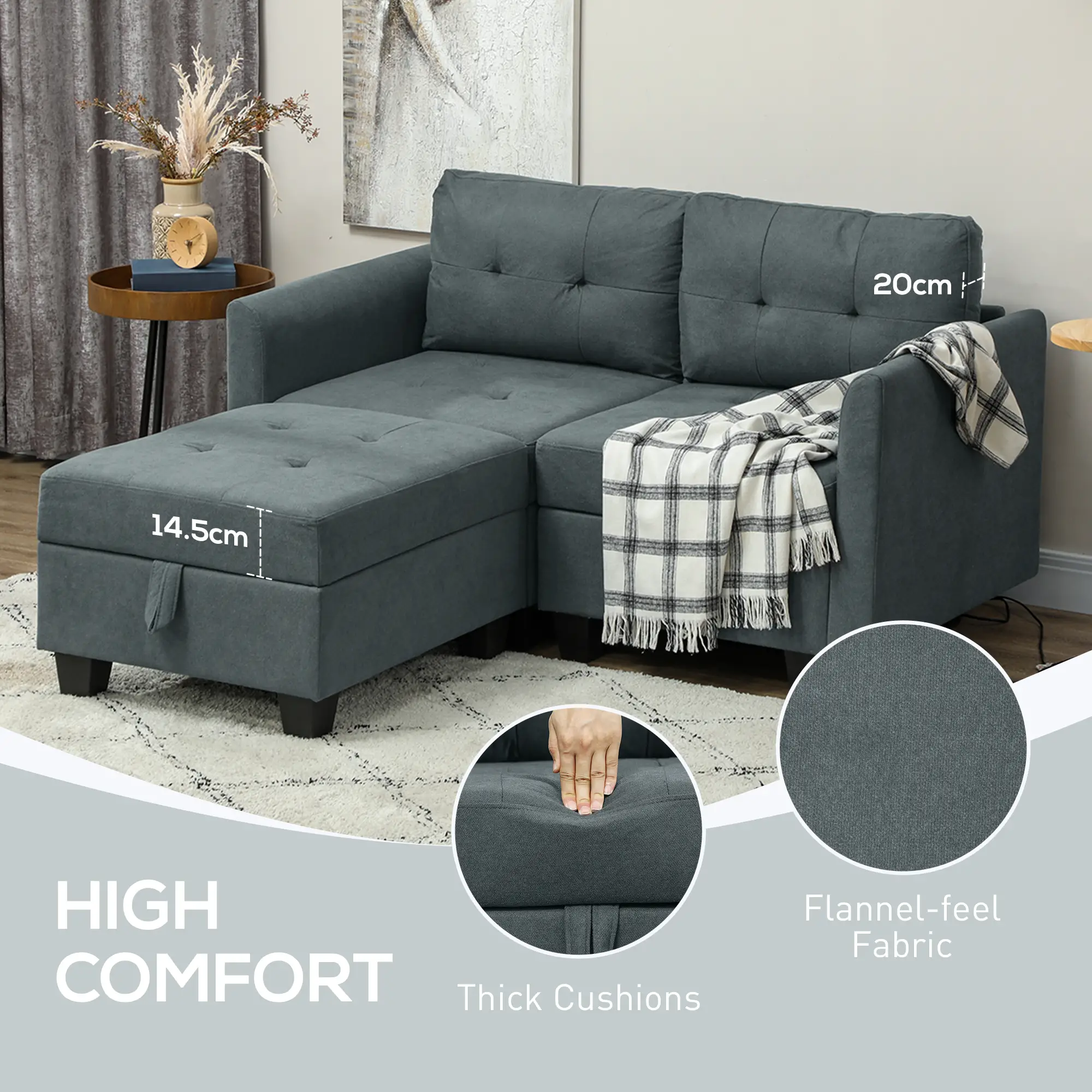 Sofa 148 x 158 x 88cm, Dark Grey - Dark Grey - 6