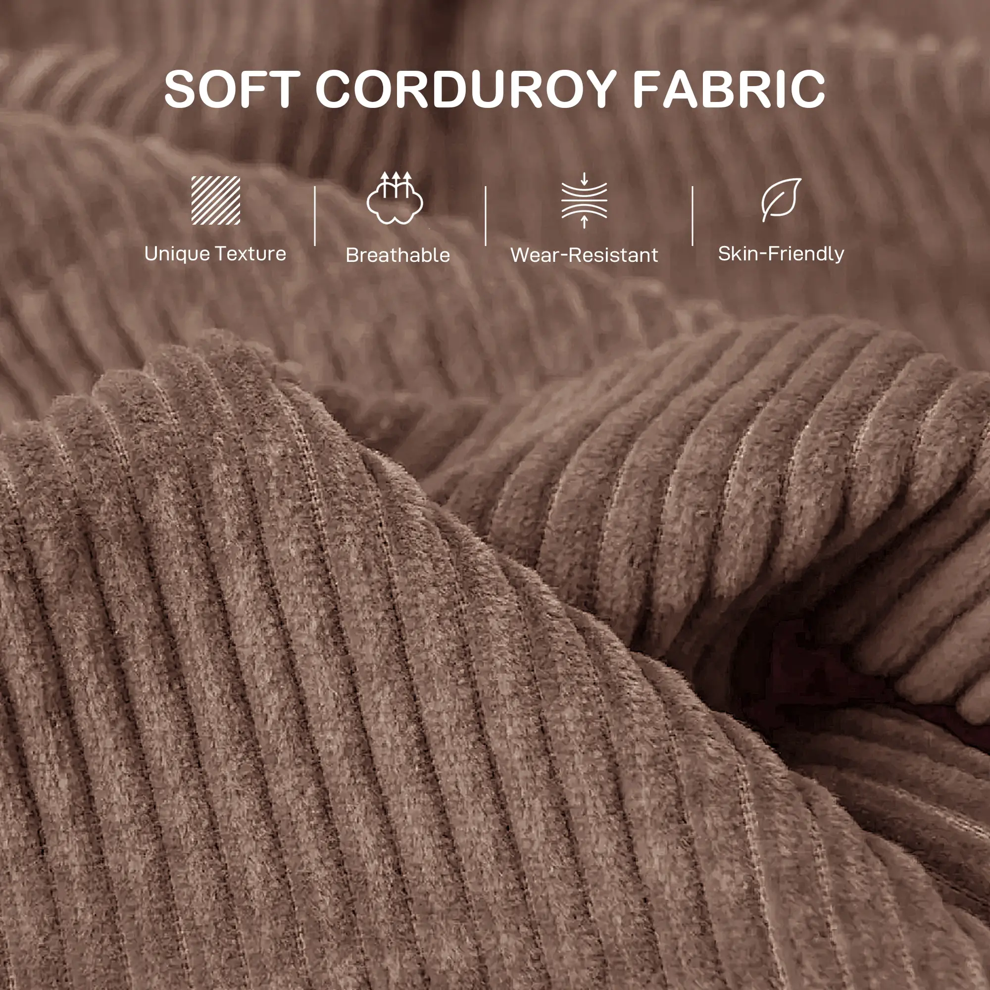 3 Seater Corduroy Sofa 212 x 80 x 88cm - Coffee - 6