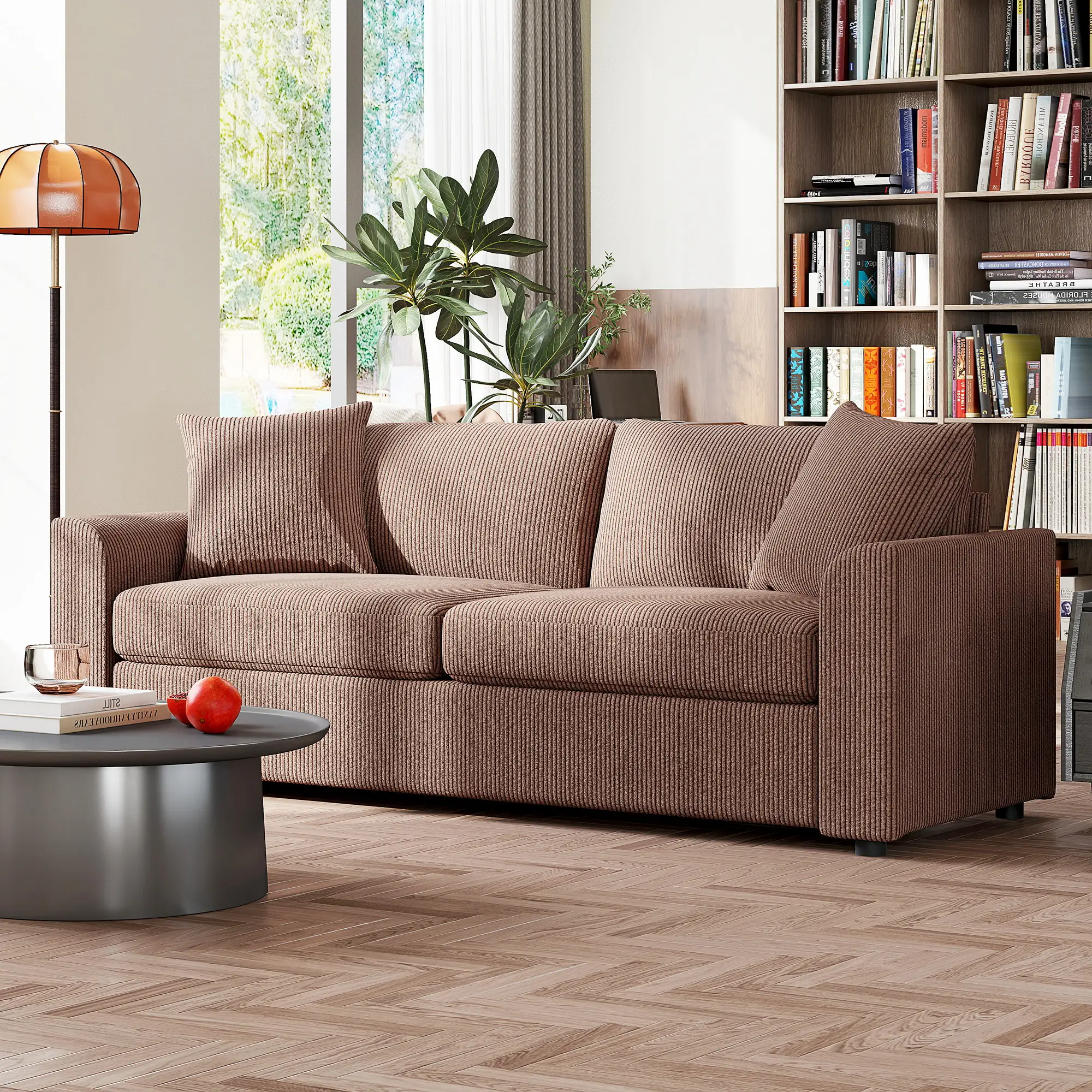 3 Seater Corduroy Sofa 212 x 80 x 88cm - Coffee - 8