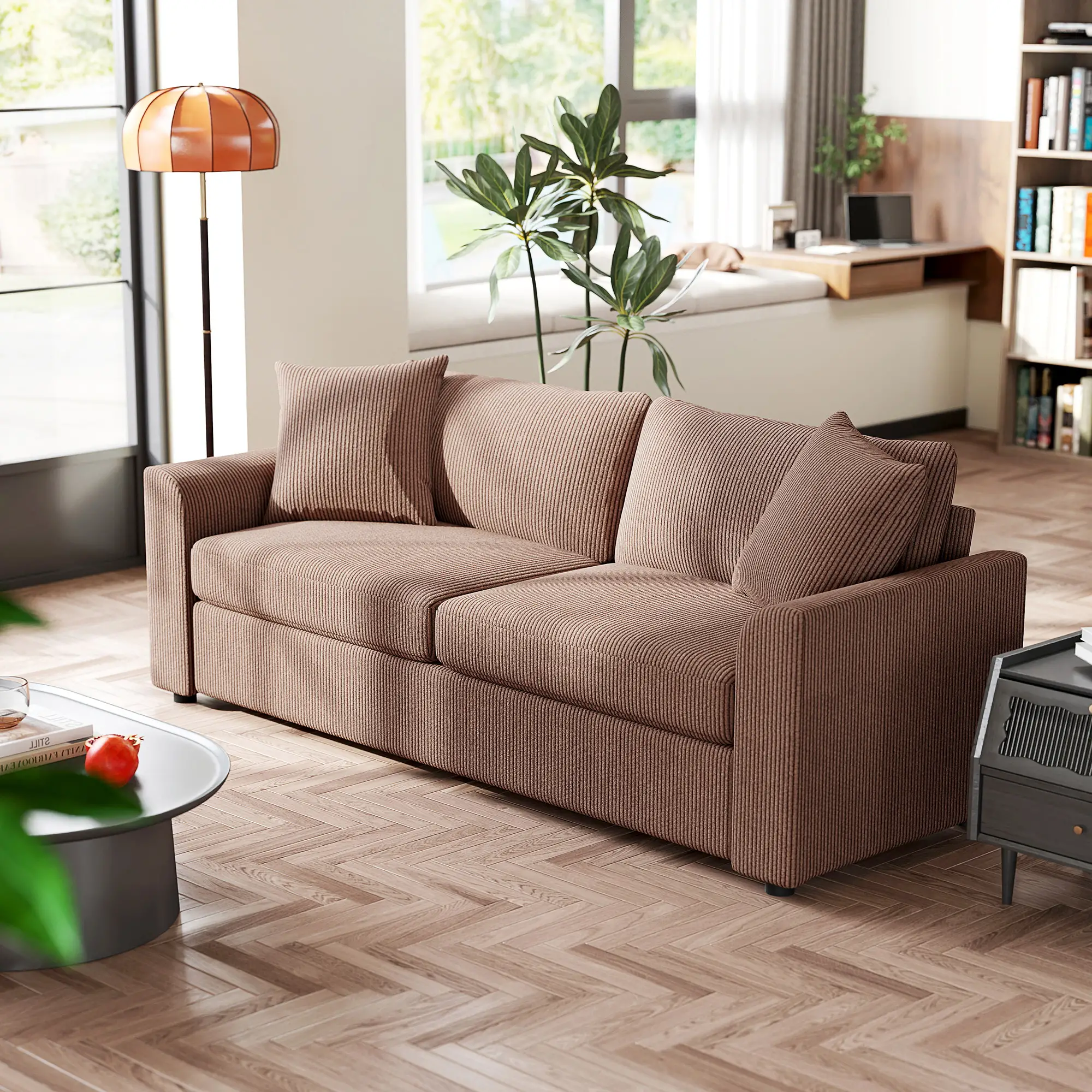 3 Seater Corduroy Sofa 212 x 80 x 88cm - Coffee - 10
