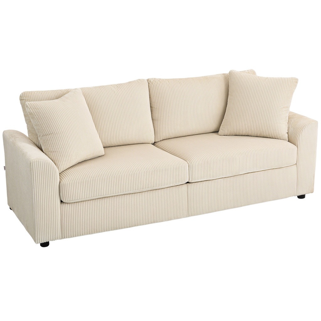 3 Seater Corduroy Sofa 212 x 80 x 88cm - Cream White - 1