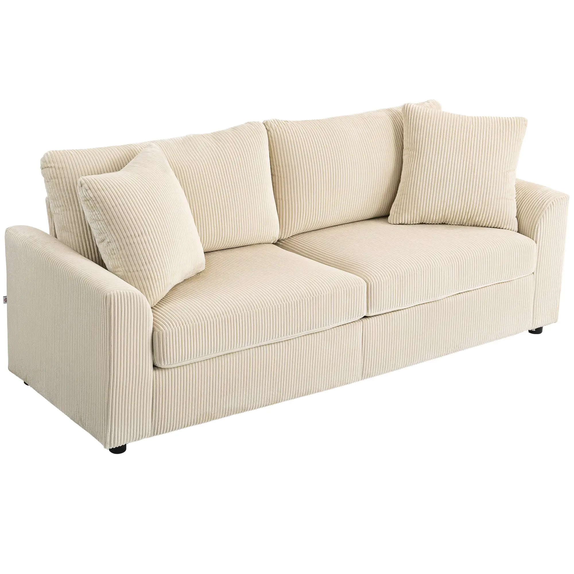 3 Seater Corduroy Sofa 212 x 80 x 88cm - Cream White - 11