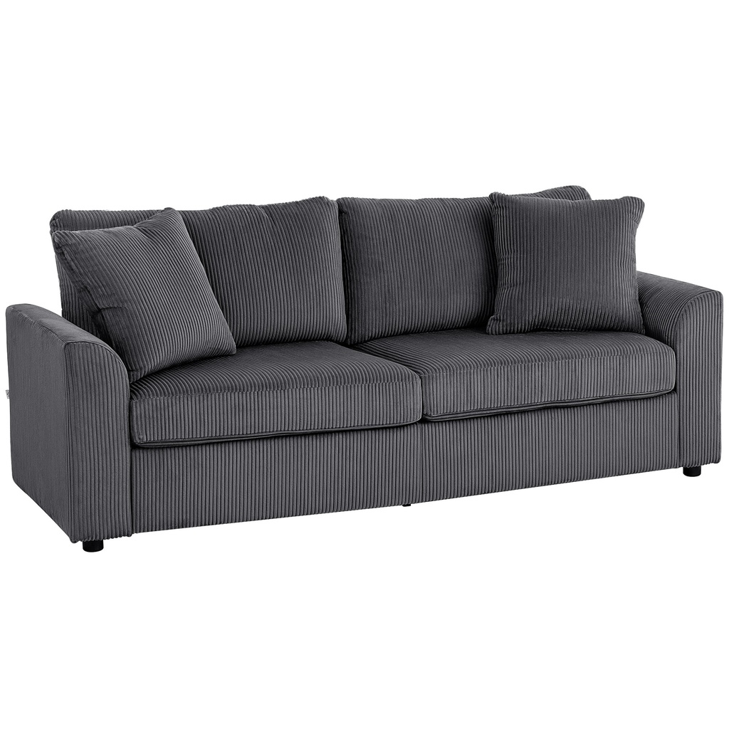 3 Seater Corduroy Sofa 212 x 80 x 88cm - Grey - 1