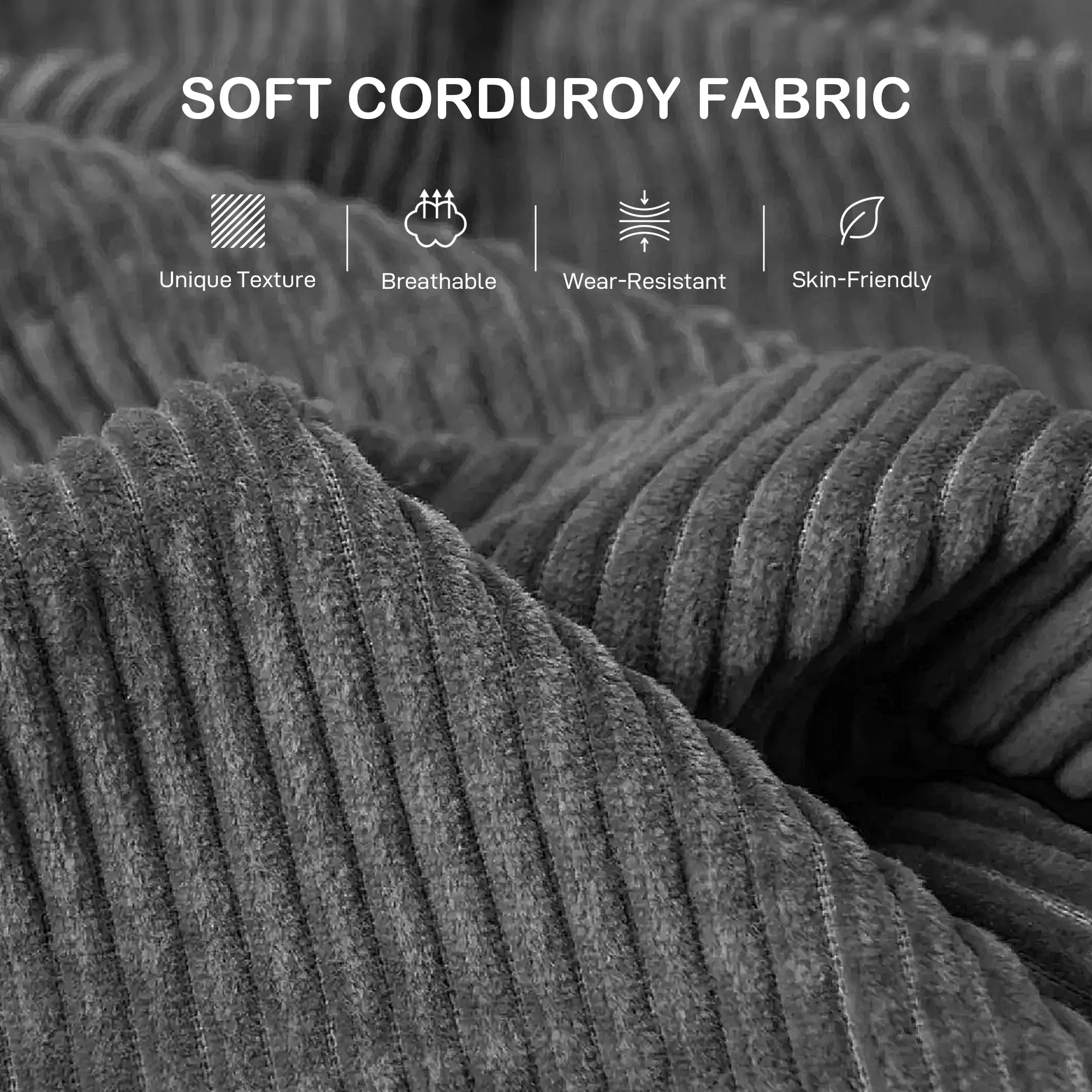 3 Seater Corduroy Sofa 212 x 80 x 88cm - Grey - 7