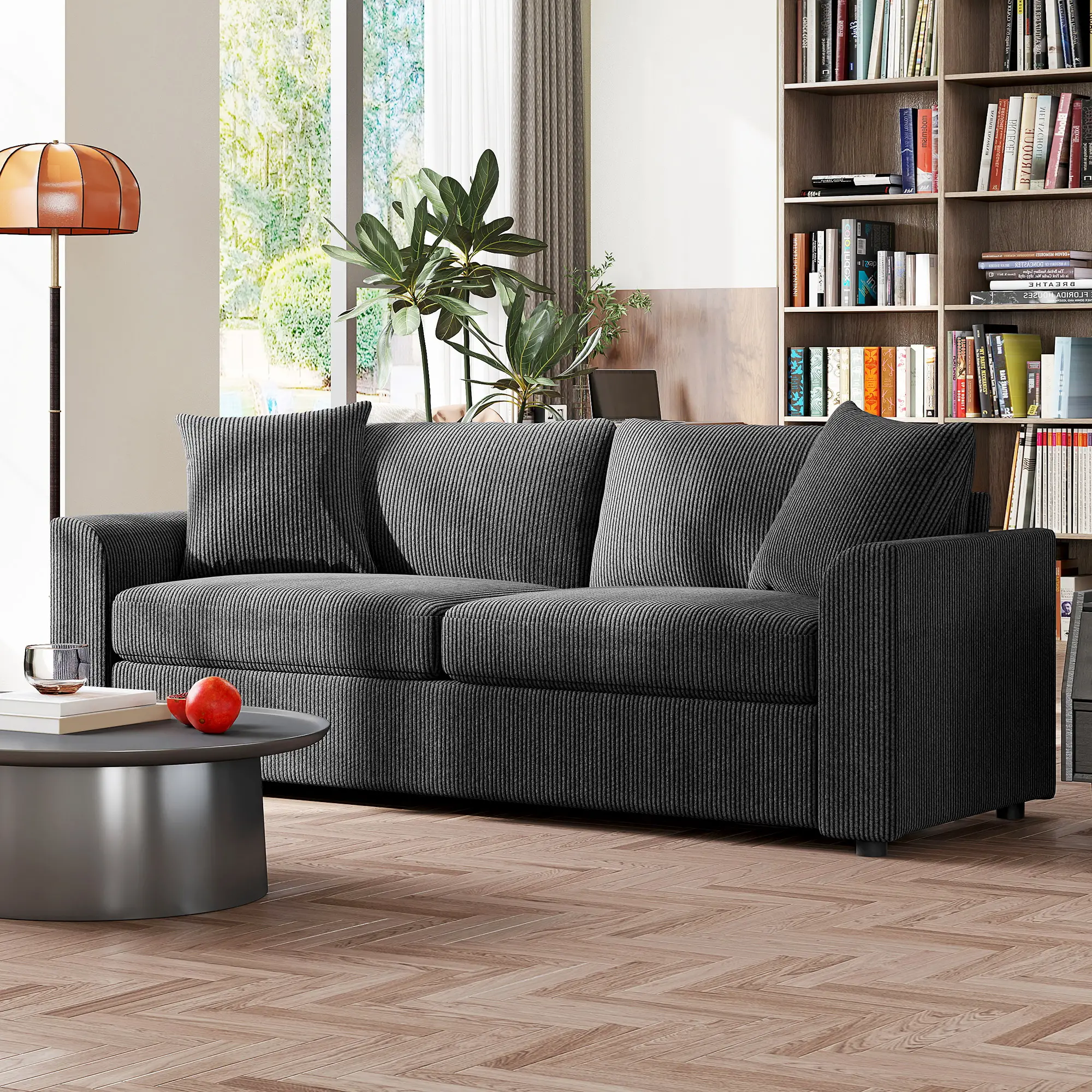 3 Seater Corduroy Sofa 212 x 80 x 88cm - Grey - 9
