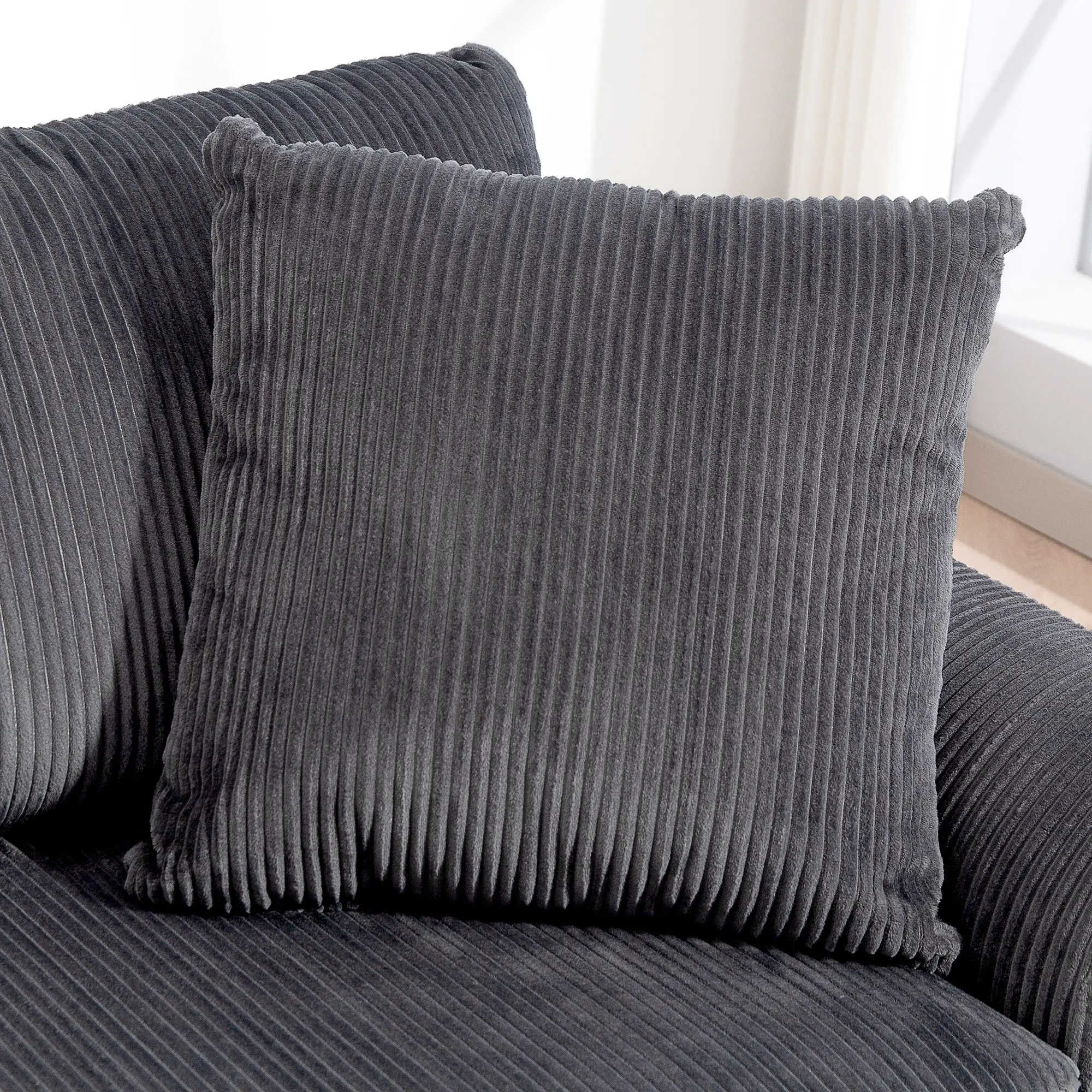 3 Seater Corduroy Sofa 212 x 80 x 88cm - Grey - 10