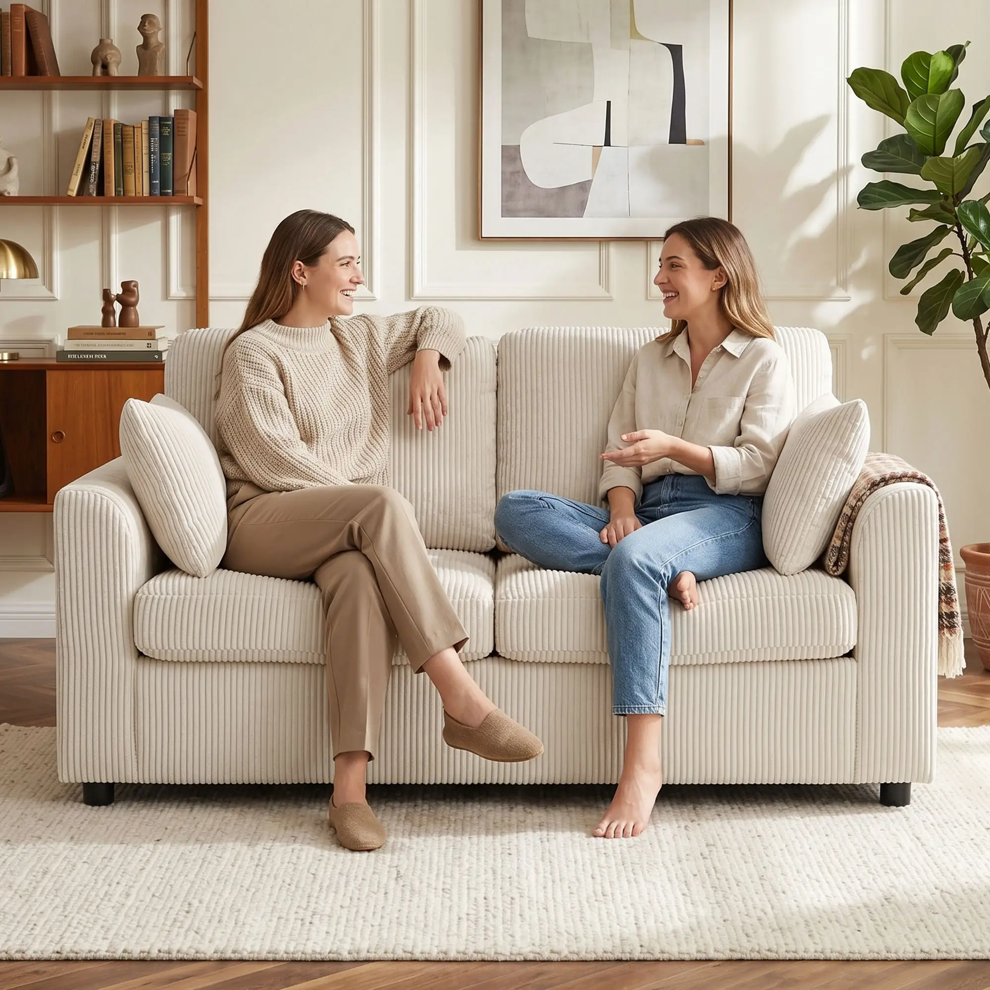 2 Seater Corduroy Sofa 144 x 76 x 89cm - Beige - 7