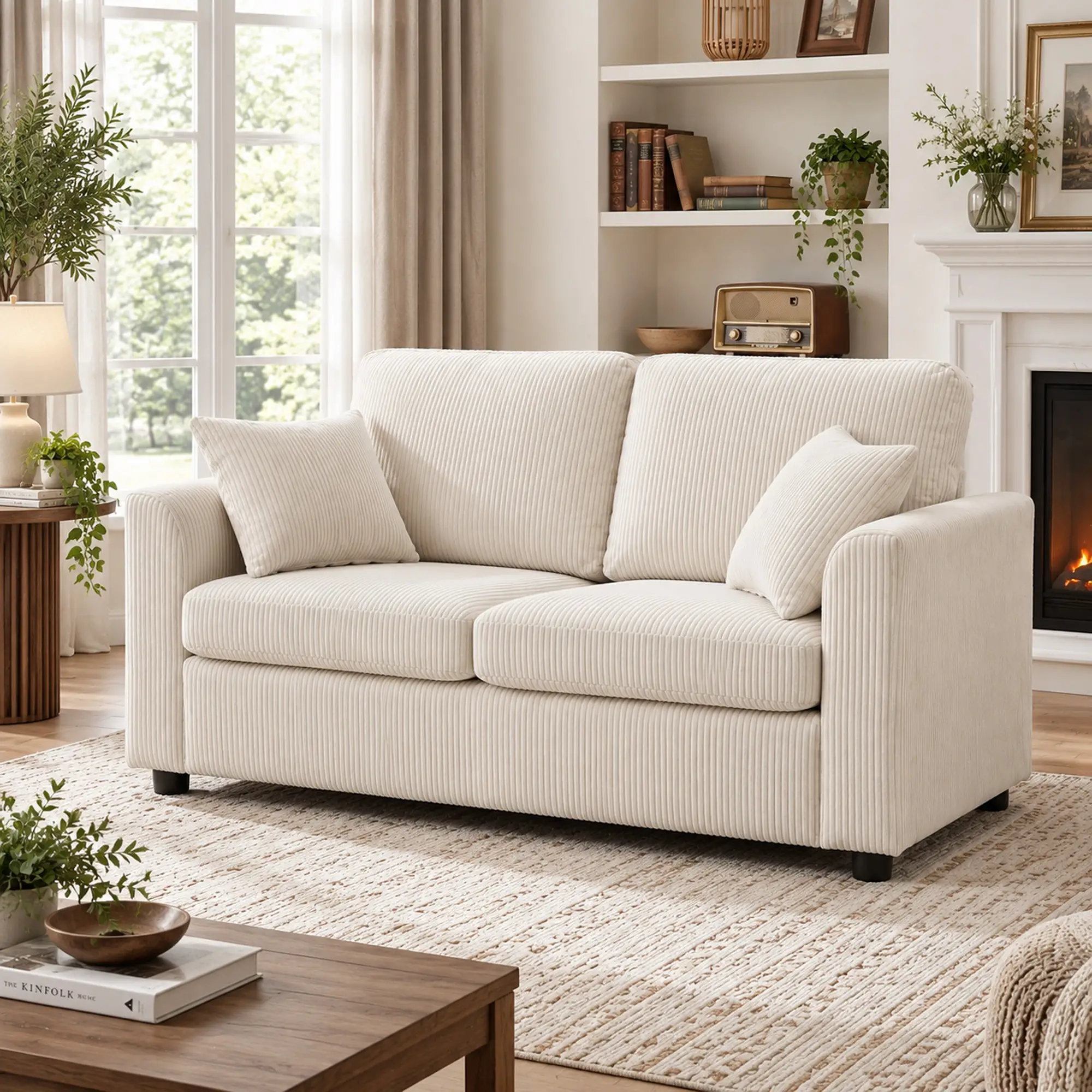2 Seater Corduroy Sofa 144 x 76 x 89cm - Beige - 13