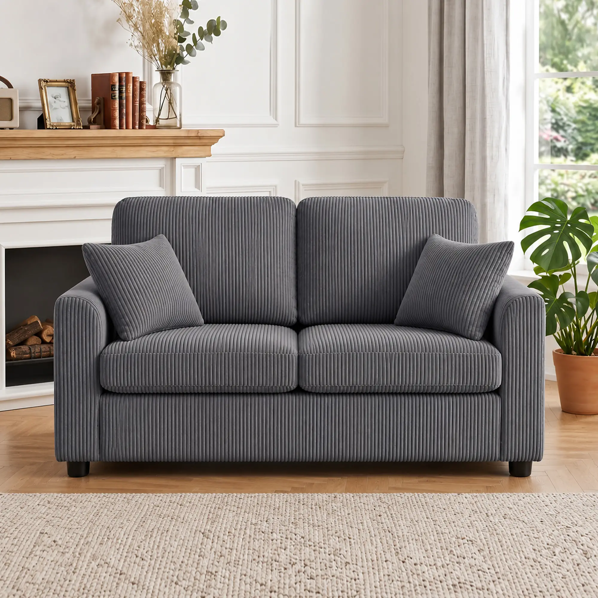 2 Seater Corduroy Sofa 144 x 76 x 89cm - Dark Grey - 2