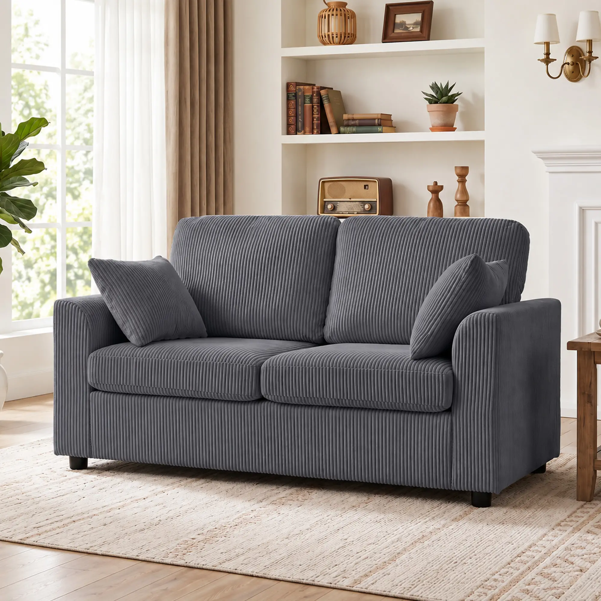 2 Seater Corduroy Sofa 144 x 76 x 89cm - Dark Grey - 13