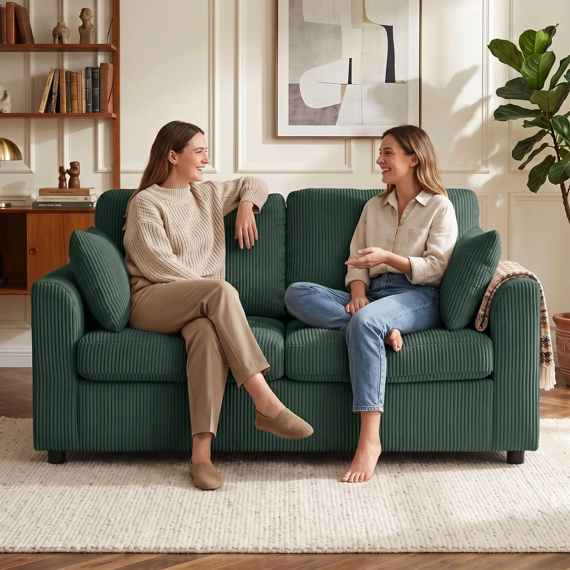 2 Seater Corduroy Sofa 144 x 76 x 89cm - Dark Green - 7