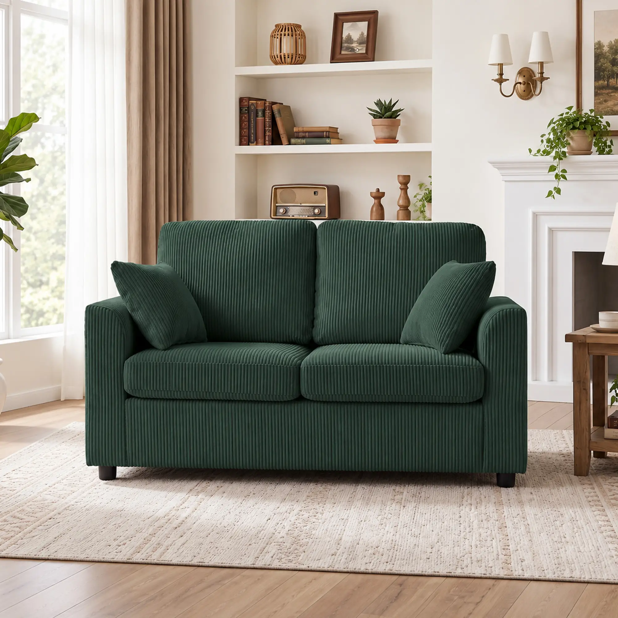 2 Seater Corduroy Sofa 144 x 76 x 89cm - Dark Green - 9
