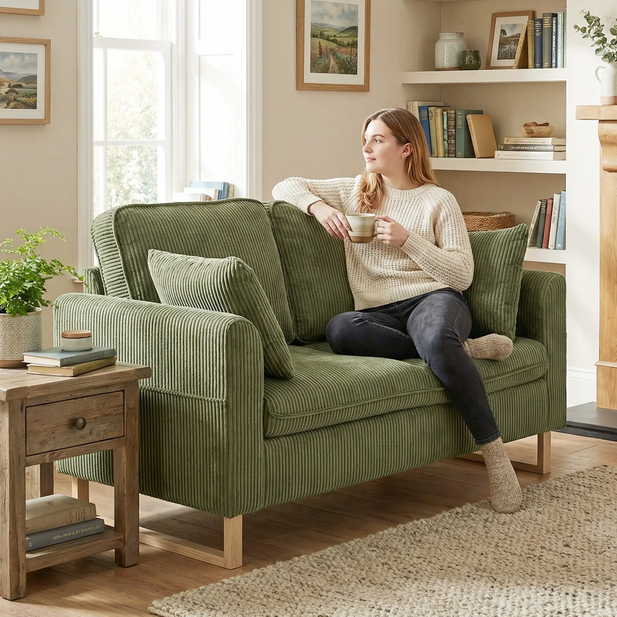 2 Seater Corduroy Sofa 139.5 x 75 x 88cm - Dark Green - 2