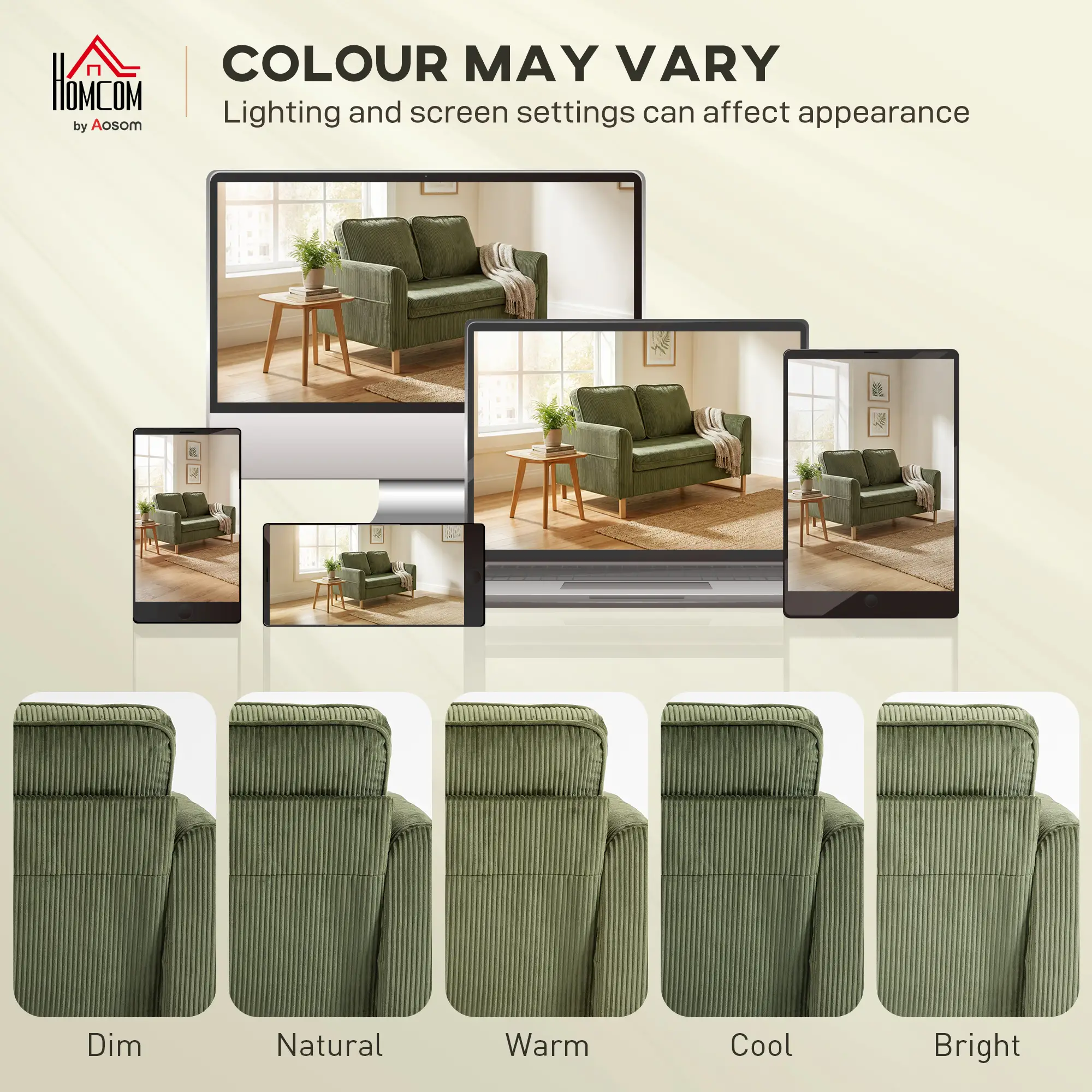 2 Seater Corduroy Sofa 139.5 x 75 x 88cm - Dark Green - 6