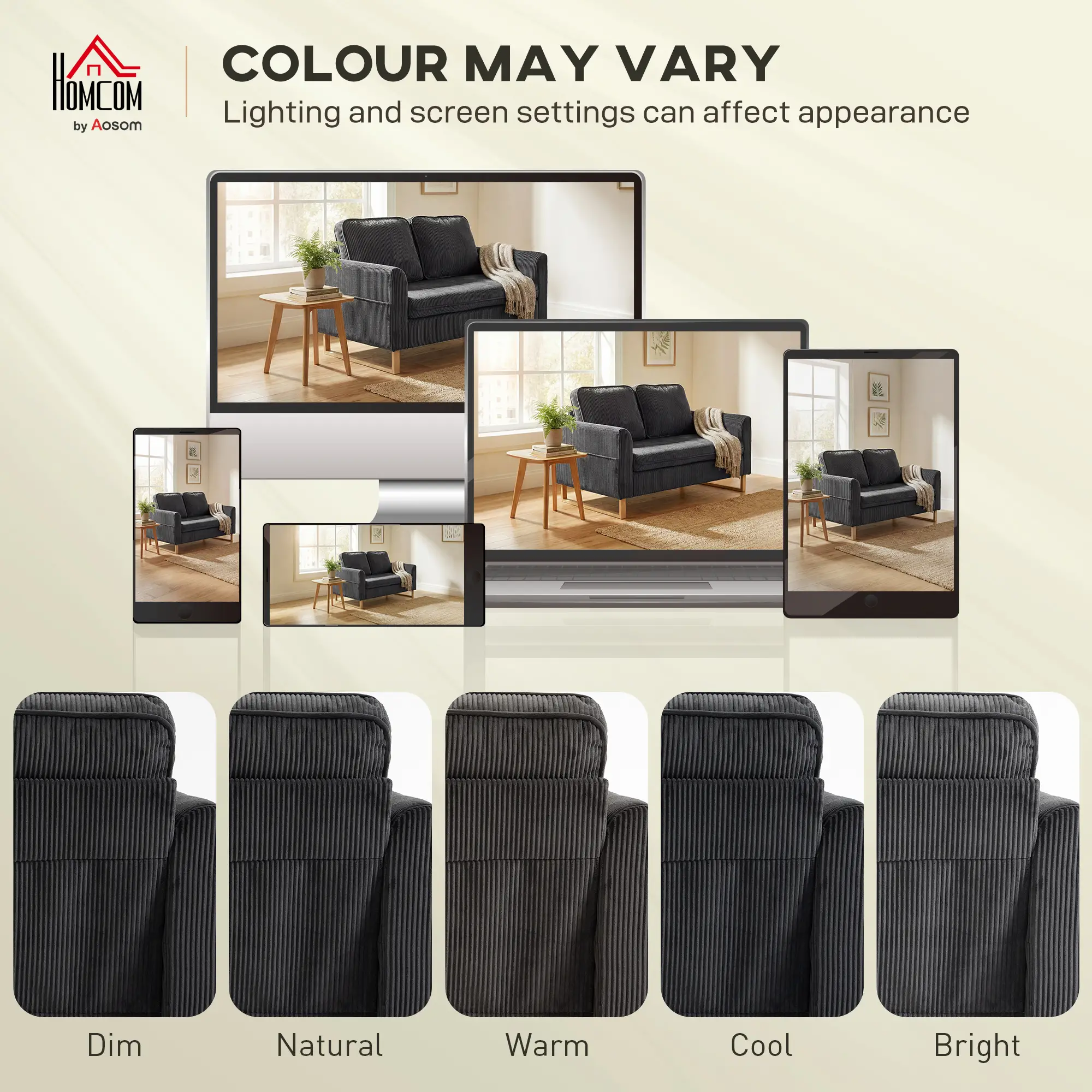 2 Seater Corduroy Sofa 139.5 x 75 x 88cm - Dark Grey - 6