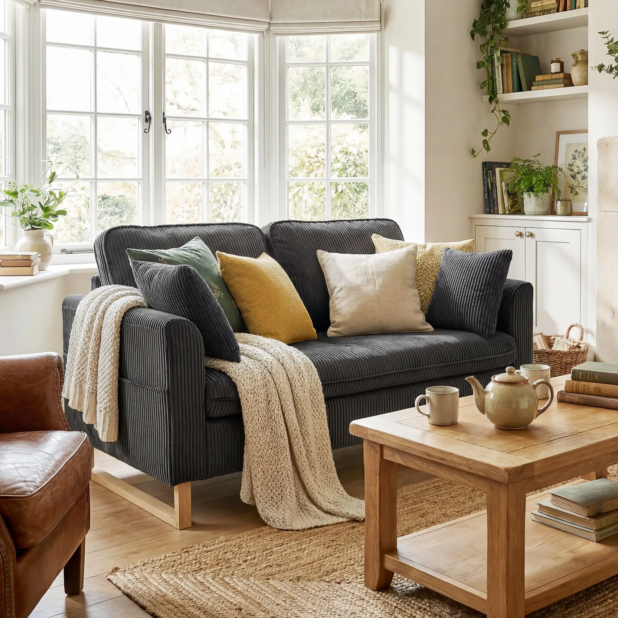 2 Seater Corduroy Sofa 139.5 x 75 x 88cm - Dark Grey - 10