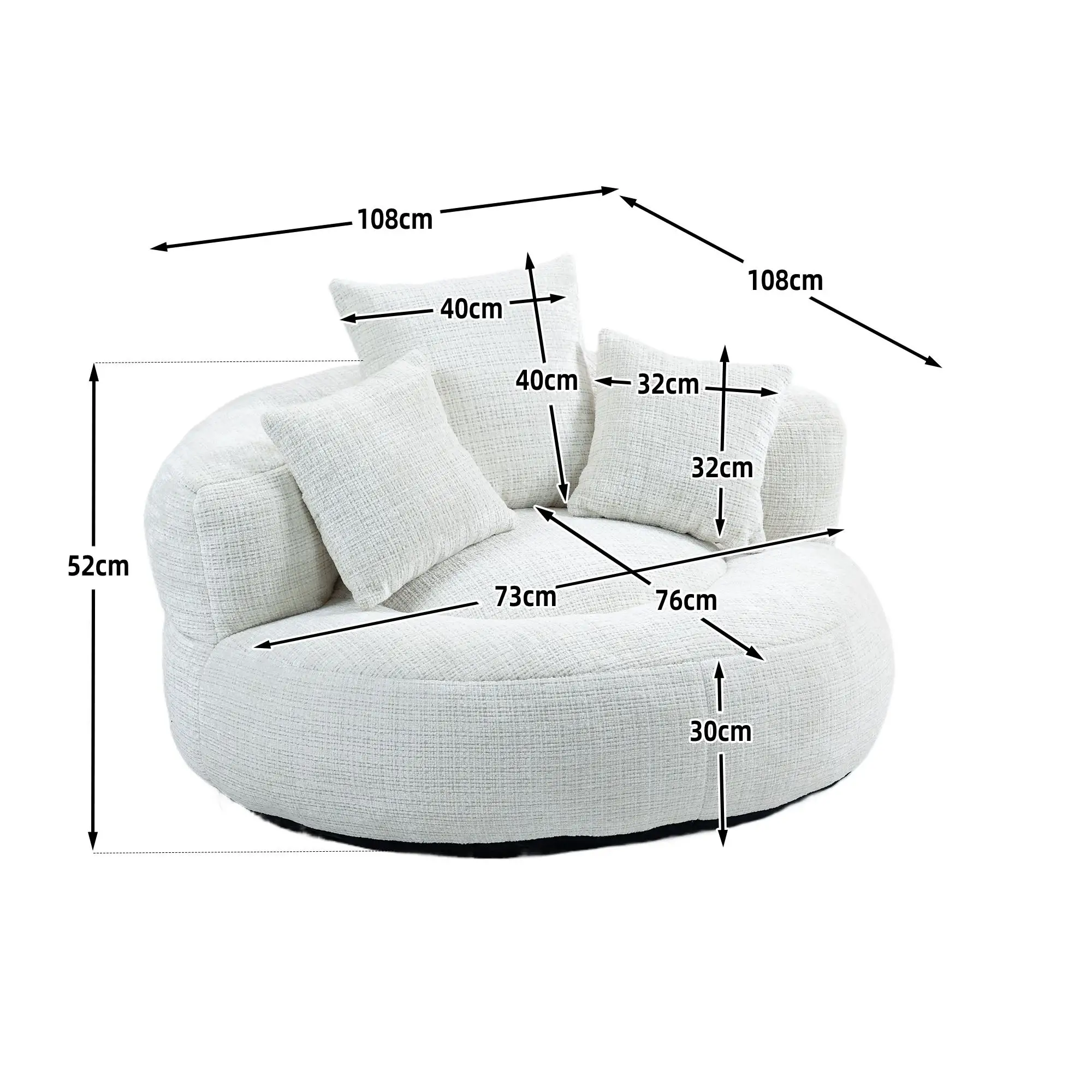Chenille Armchair 108 x 108 x 52cm - Beige - 3