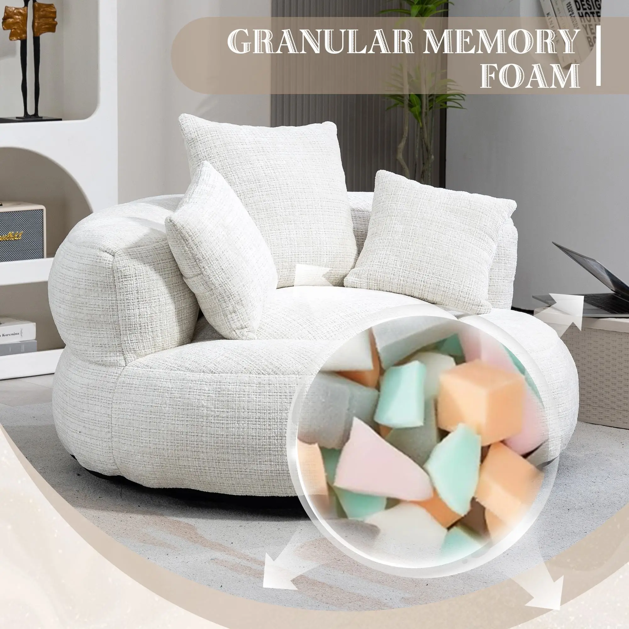 Chenille Armchair 108 x 108 x 52cm - Beige - 4