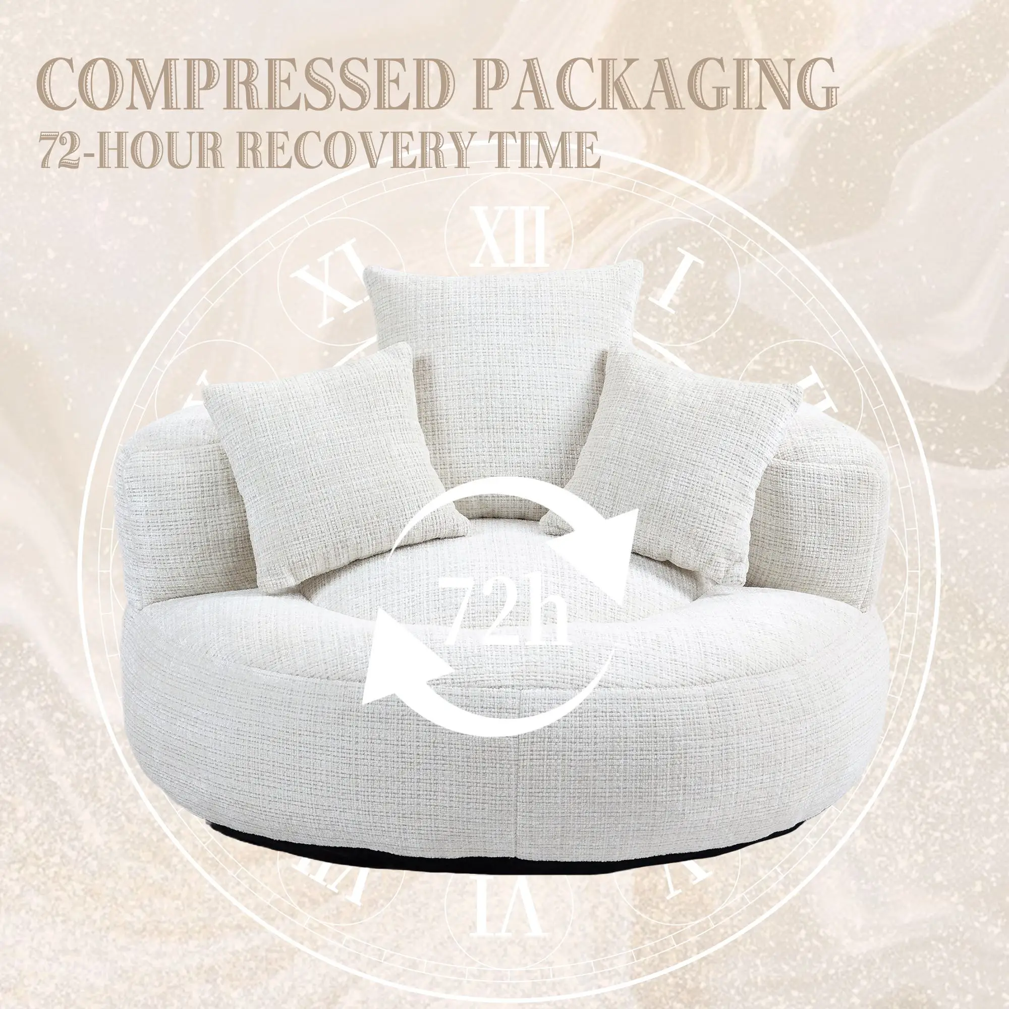Chenille Armchair 108 x 108 x 52cm - Beige - 5