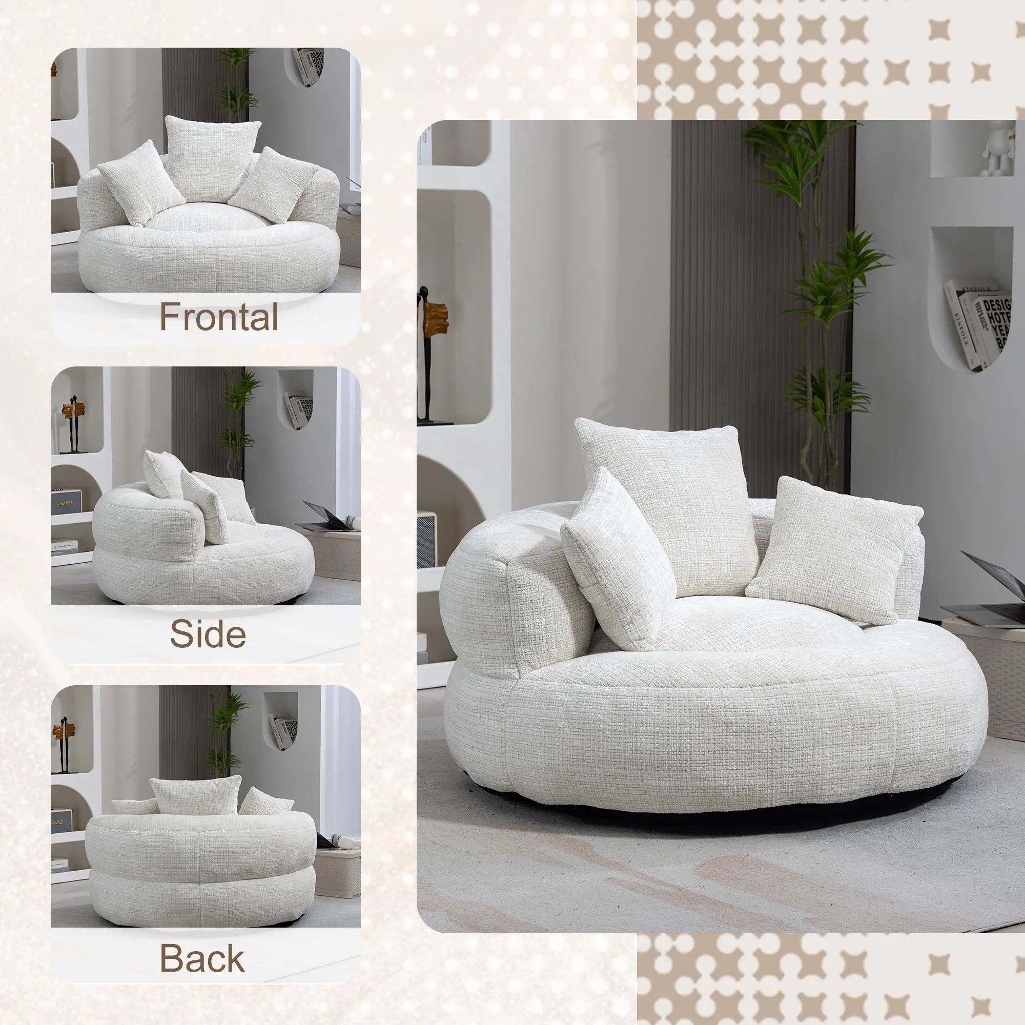 Chenille Armchair 108 x 108 x 52cm - Beige - 7