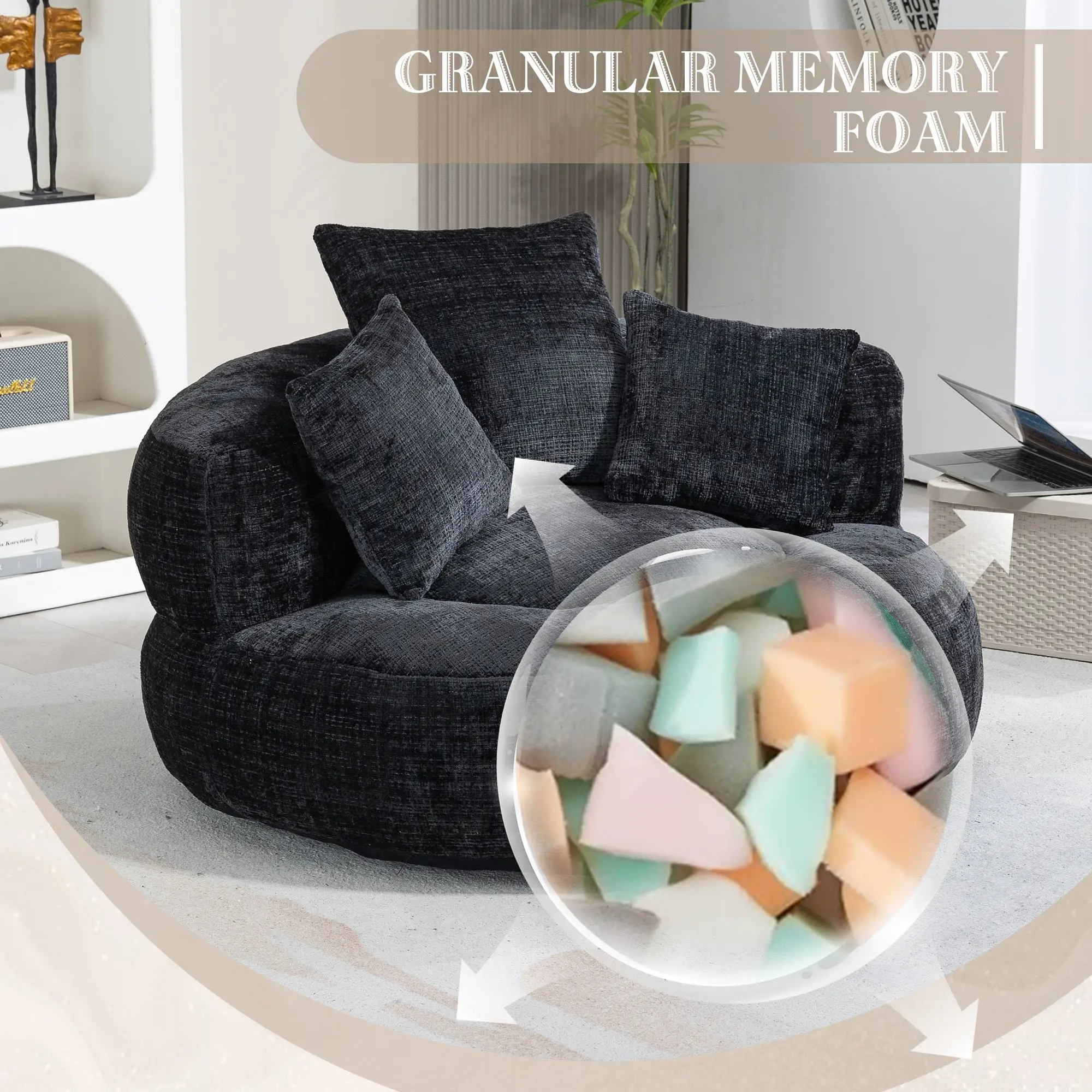 Chenille Armchair 108 x 108 x 52cm - Black - 4