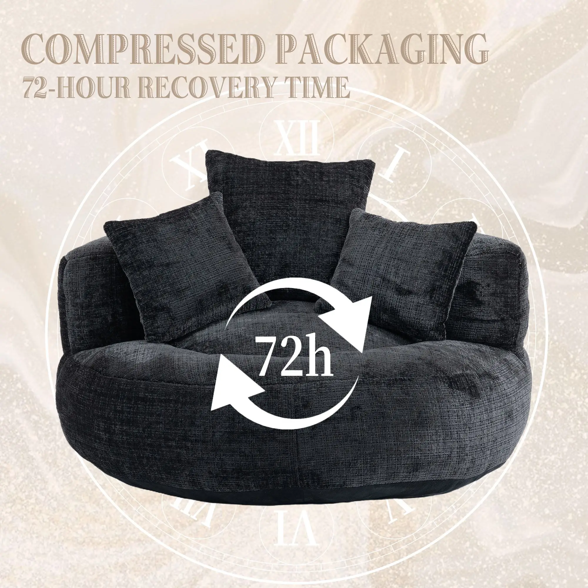 Chenille Armchair 108 x 108 x 52cm - Black - 5