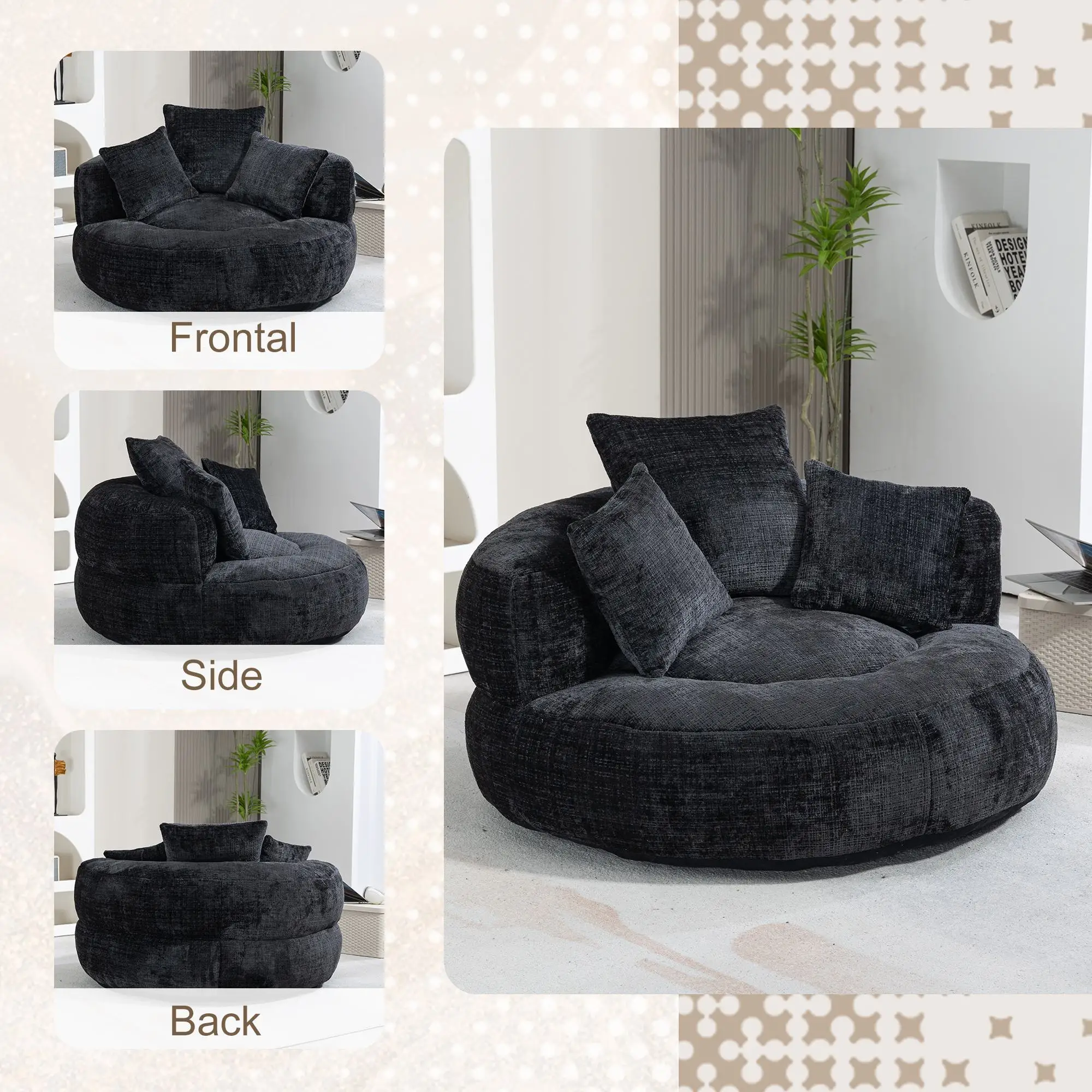 Chenille Armchair 108 x 108 x 52cm - Black - 7