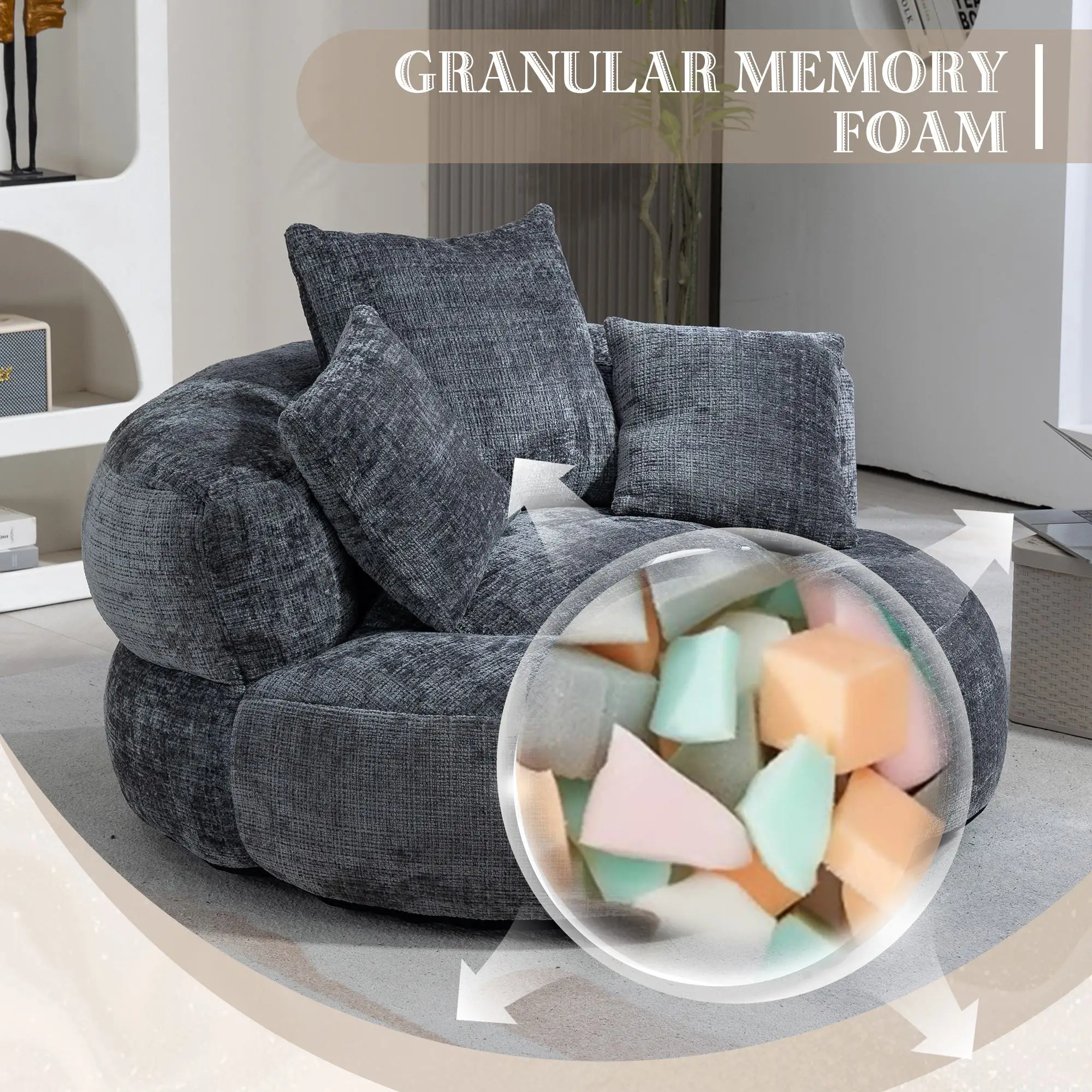 Chenille Armchair 108 x 108 x 52cm - Grey - 4
