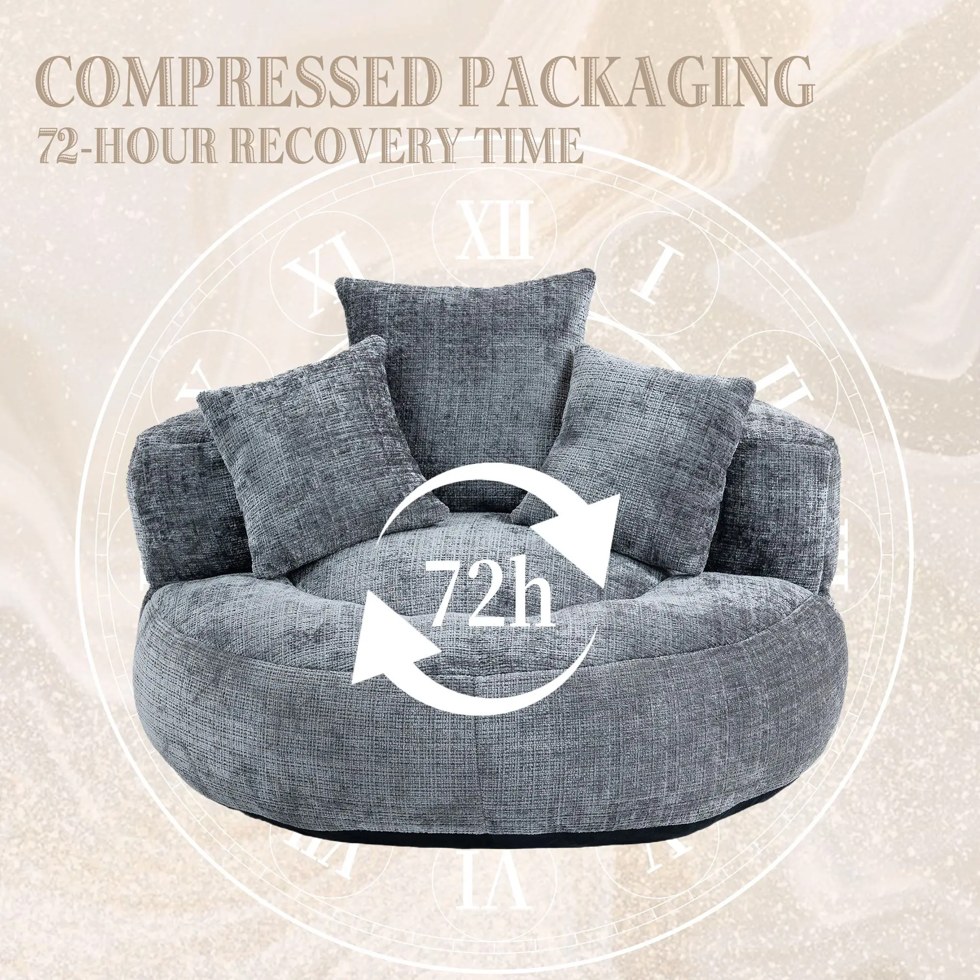 Chenille Armchair 108 x 108 x 52cm - Grey - 5