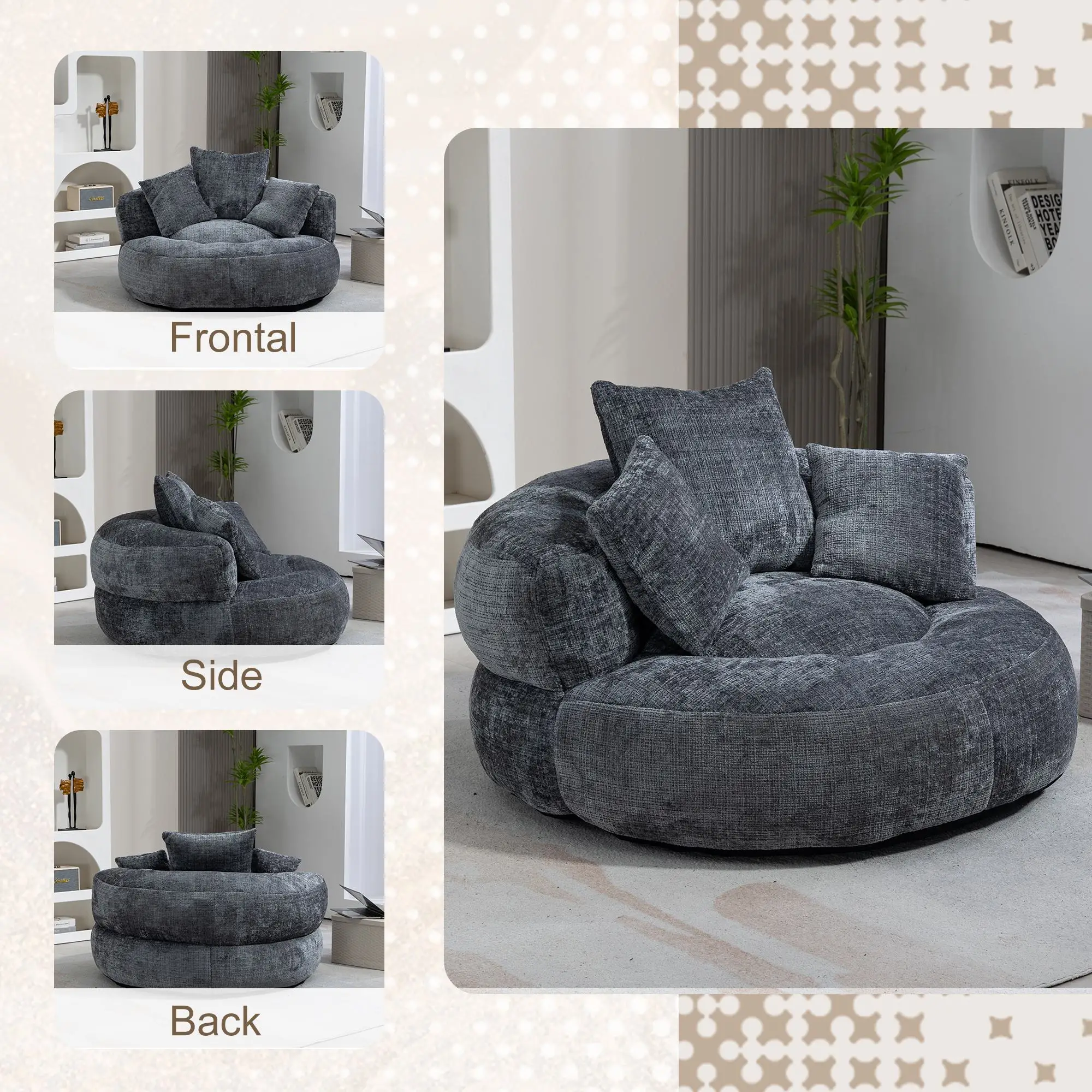 Chenille Armchair 108 x 108 x 52cm - Grey - 7