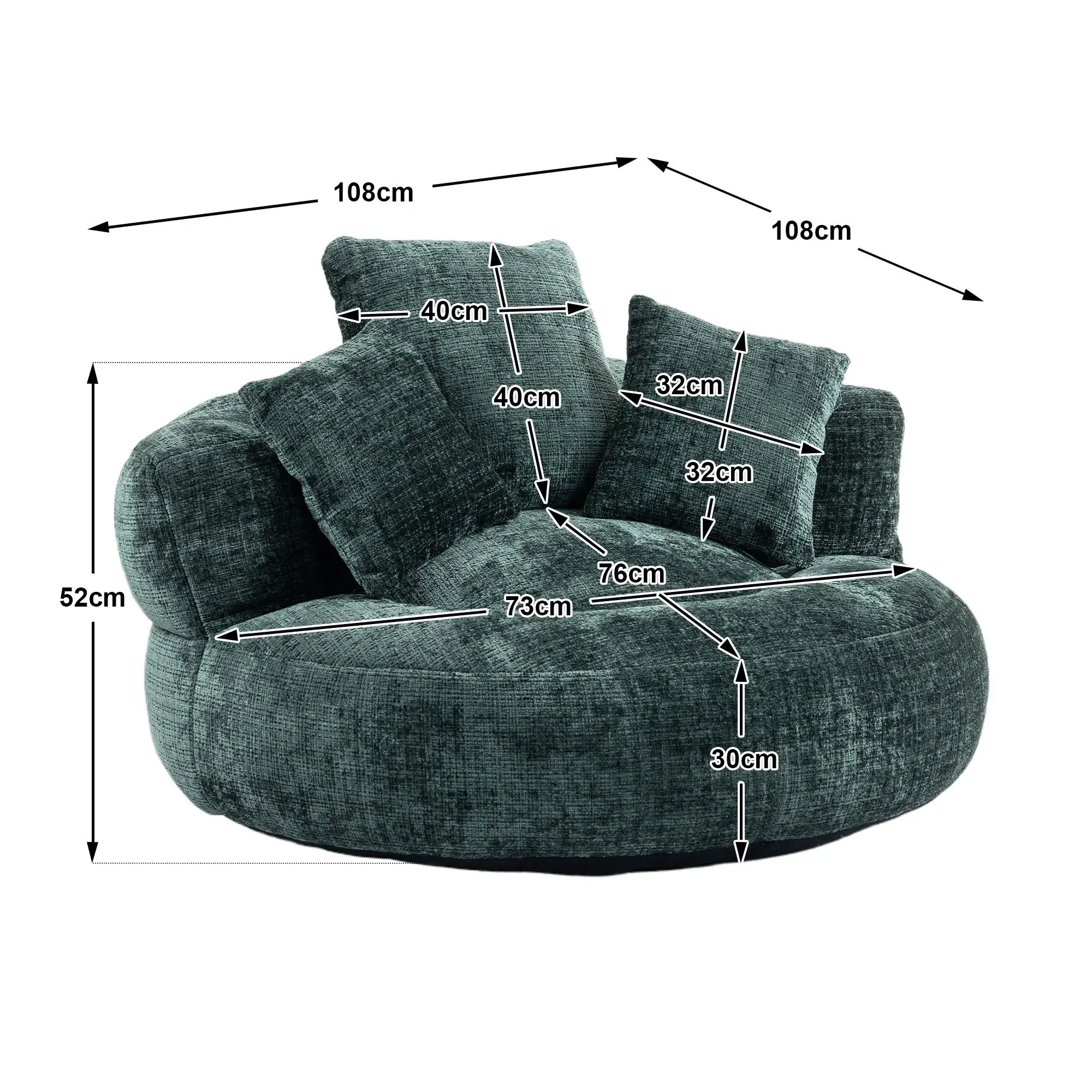 Chenille Armchair 108 x 108 x 52cm - Green - 3