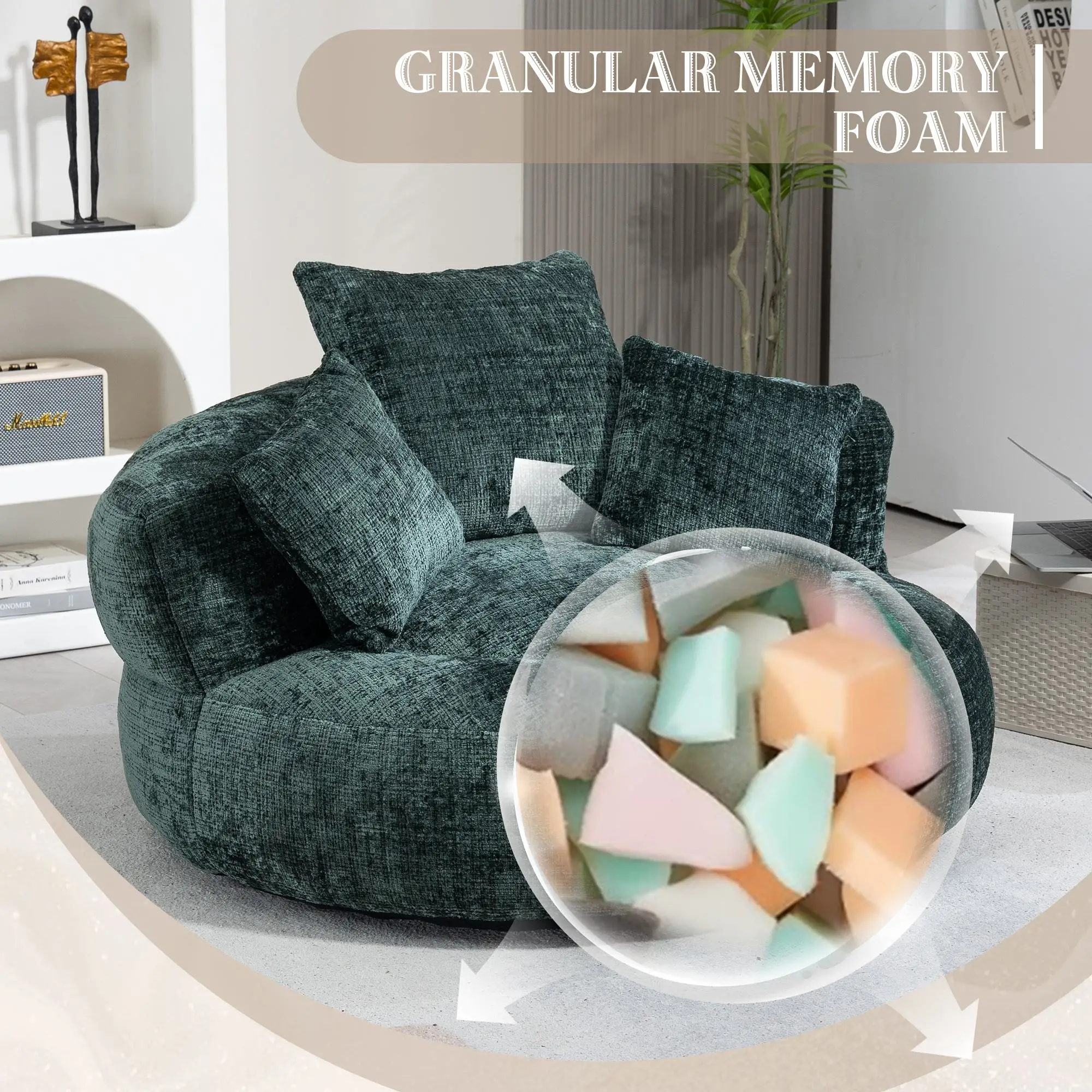 Chenille Armchair 108 x 108 x 52cm - Green - 4