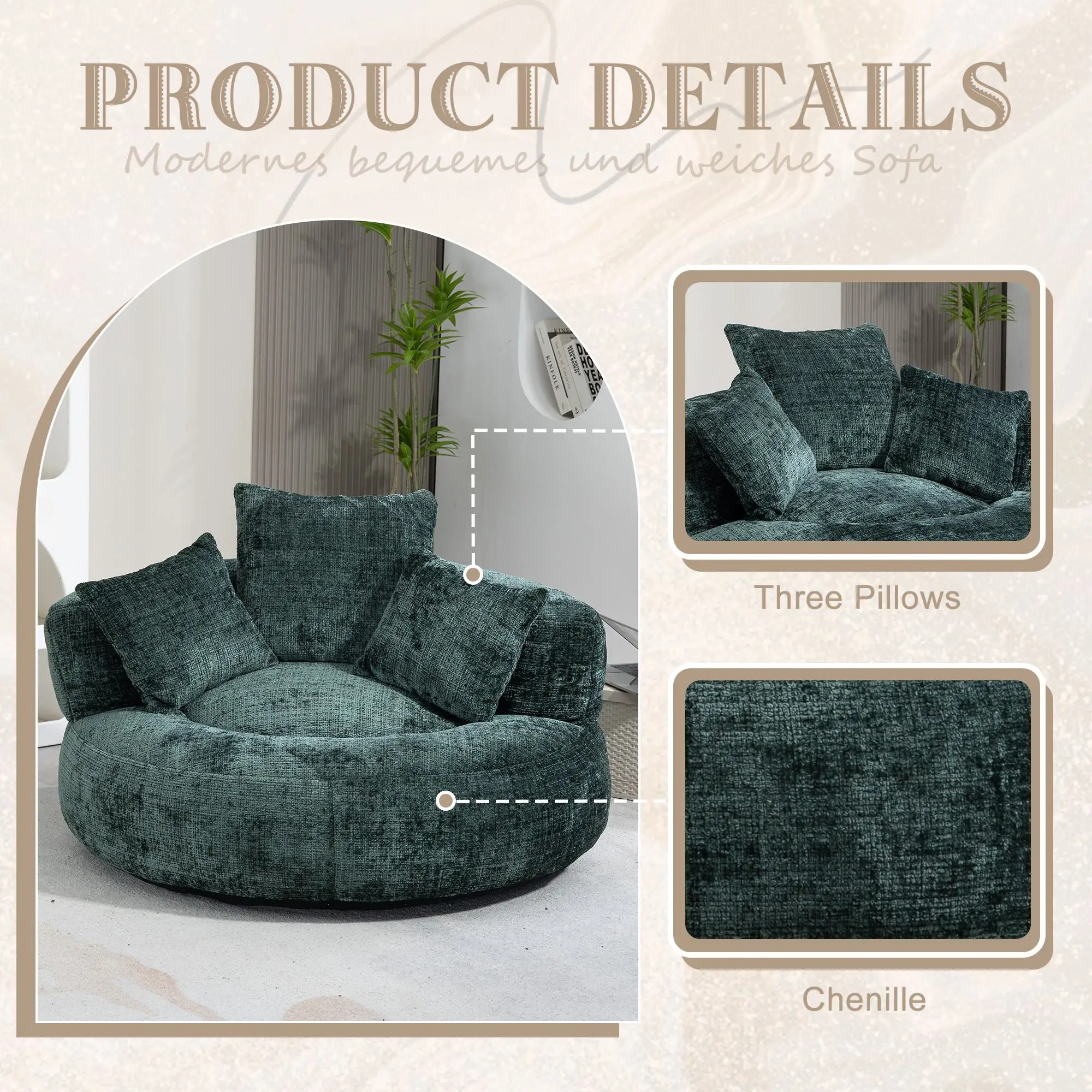 Chenille Armchair 108 x 108 x 52cm - Green - 6