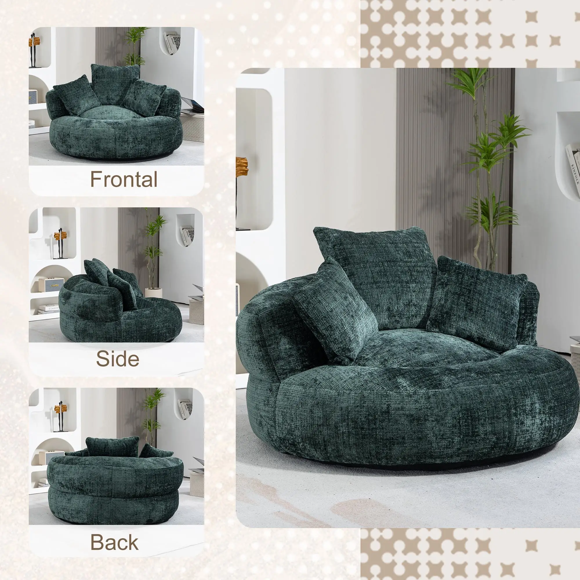 Chenille Armchair 108 x 108 x 52cm - Green - 7