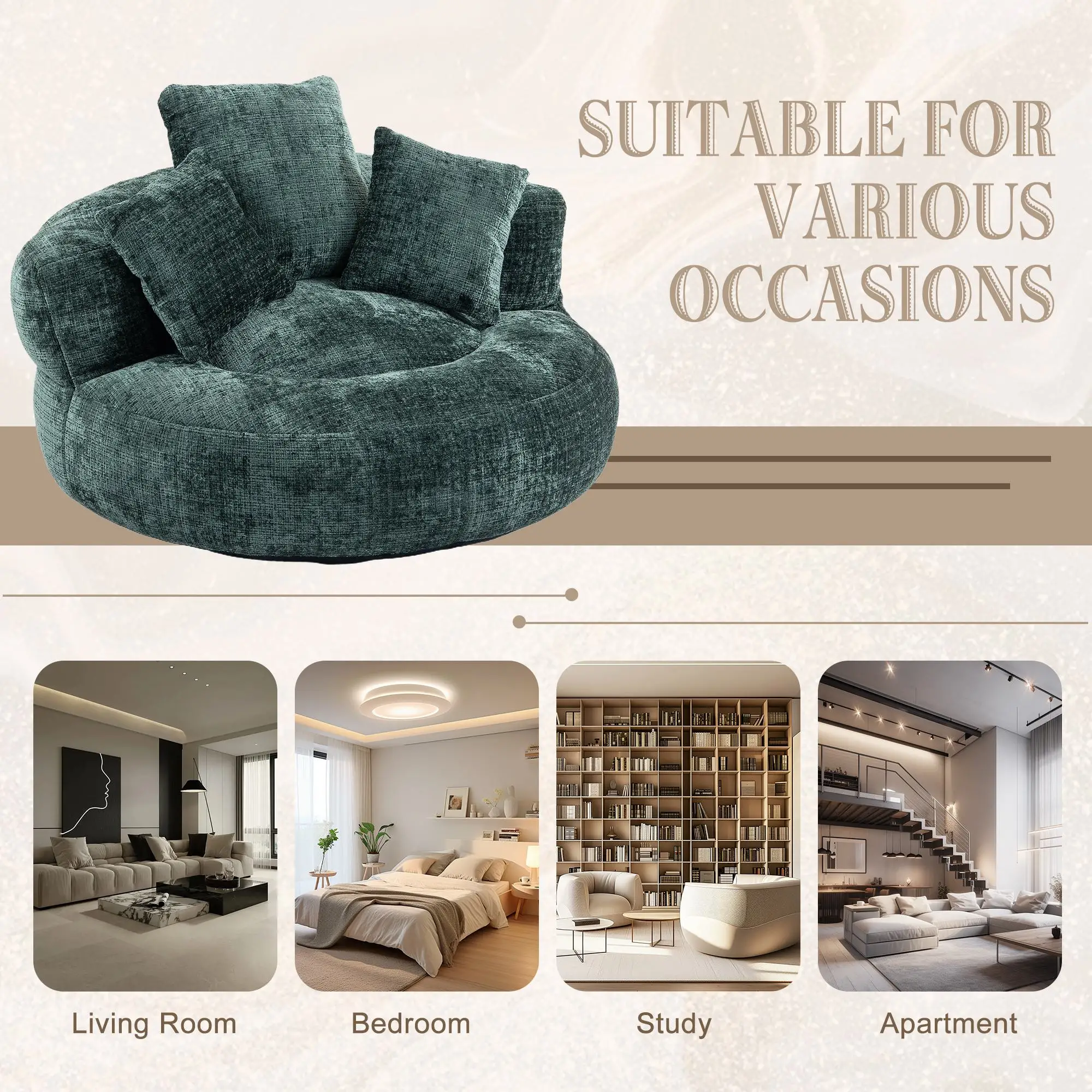 Chenille Armchair 108 x 108 x 52cm - Green - 8