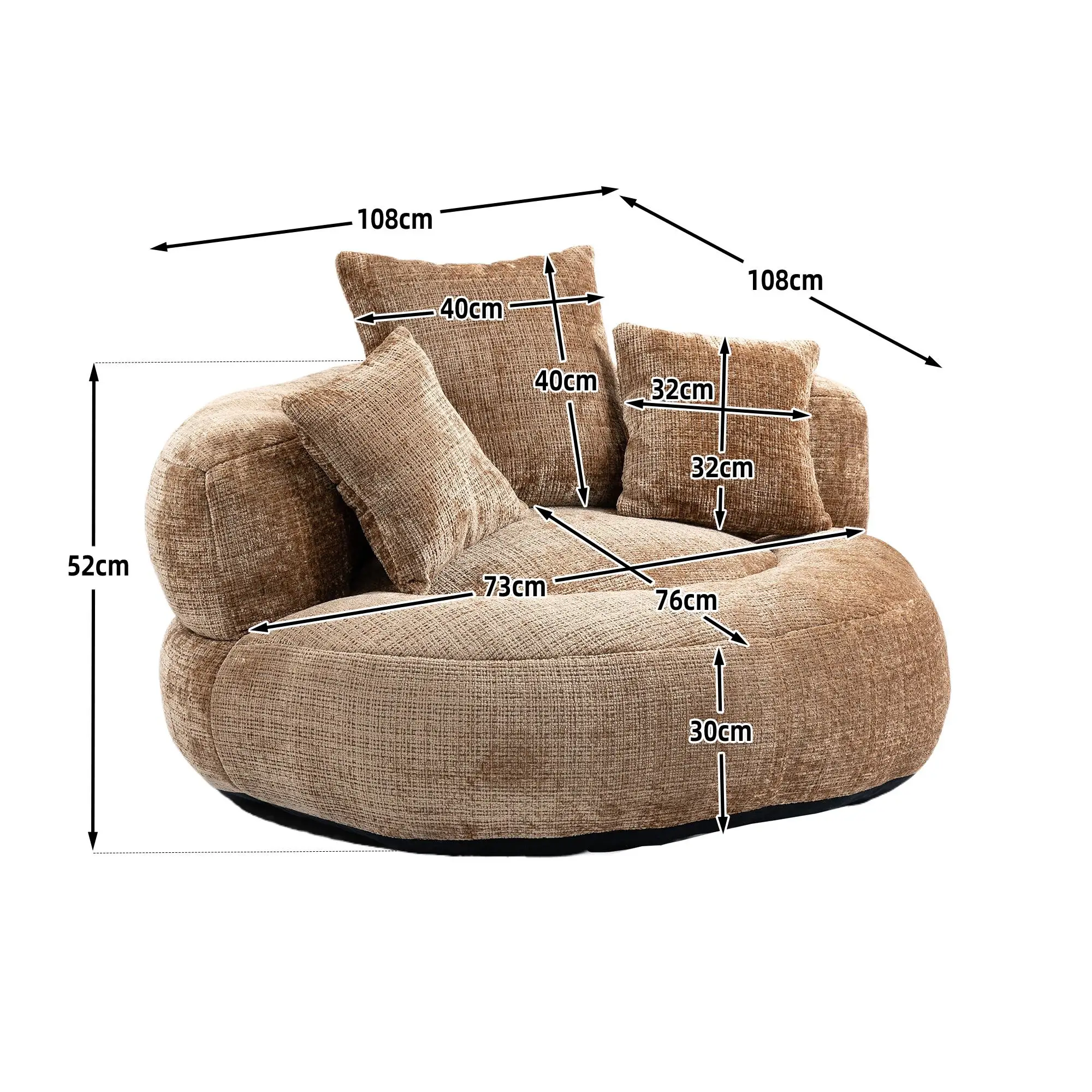 Chenille Armchair 108 x 108 x 52cm - Brown - 3