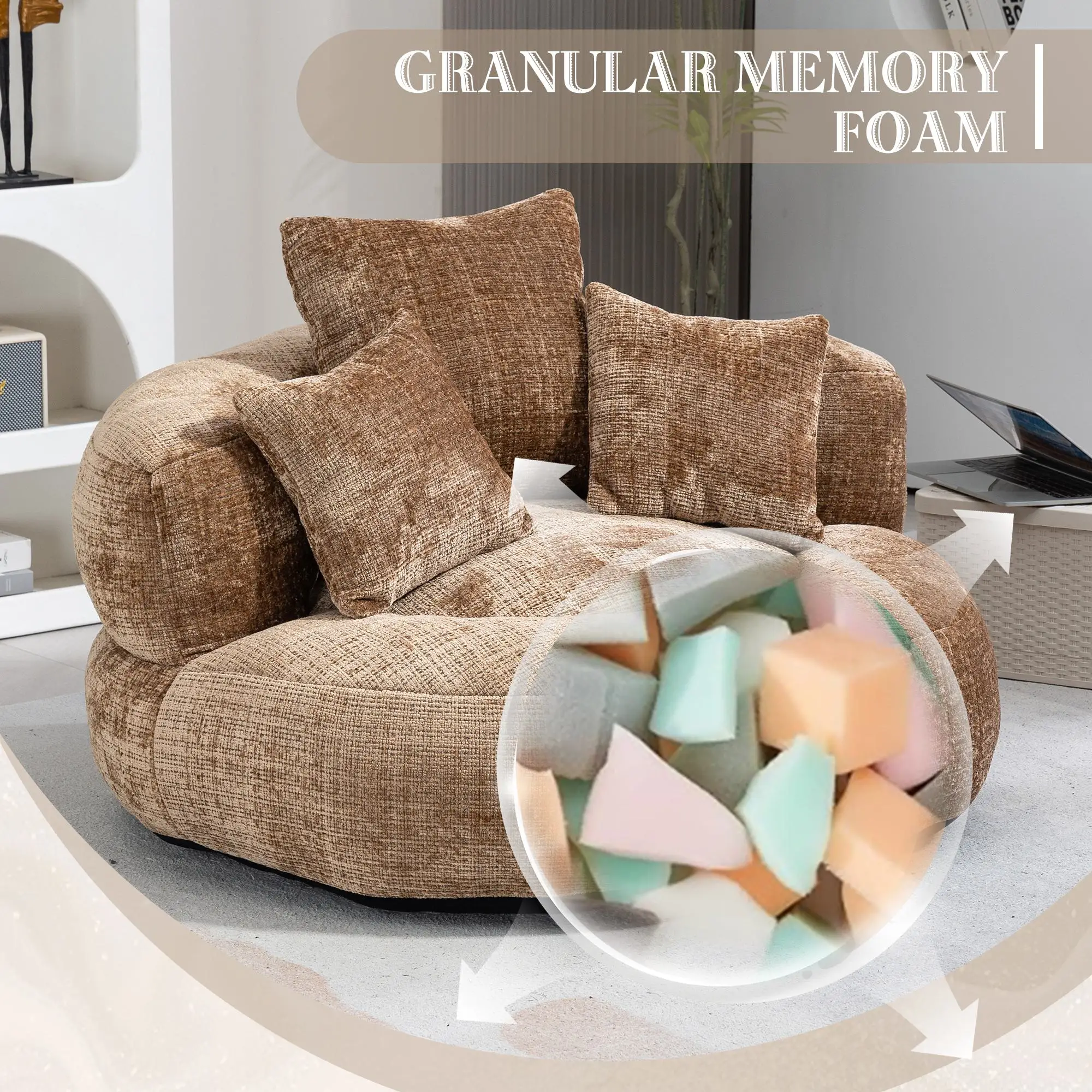 Chenille Armchair 108 x 108 x 52cm - Brown - 4