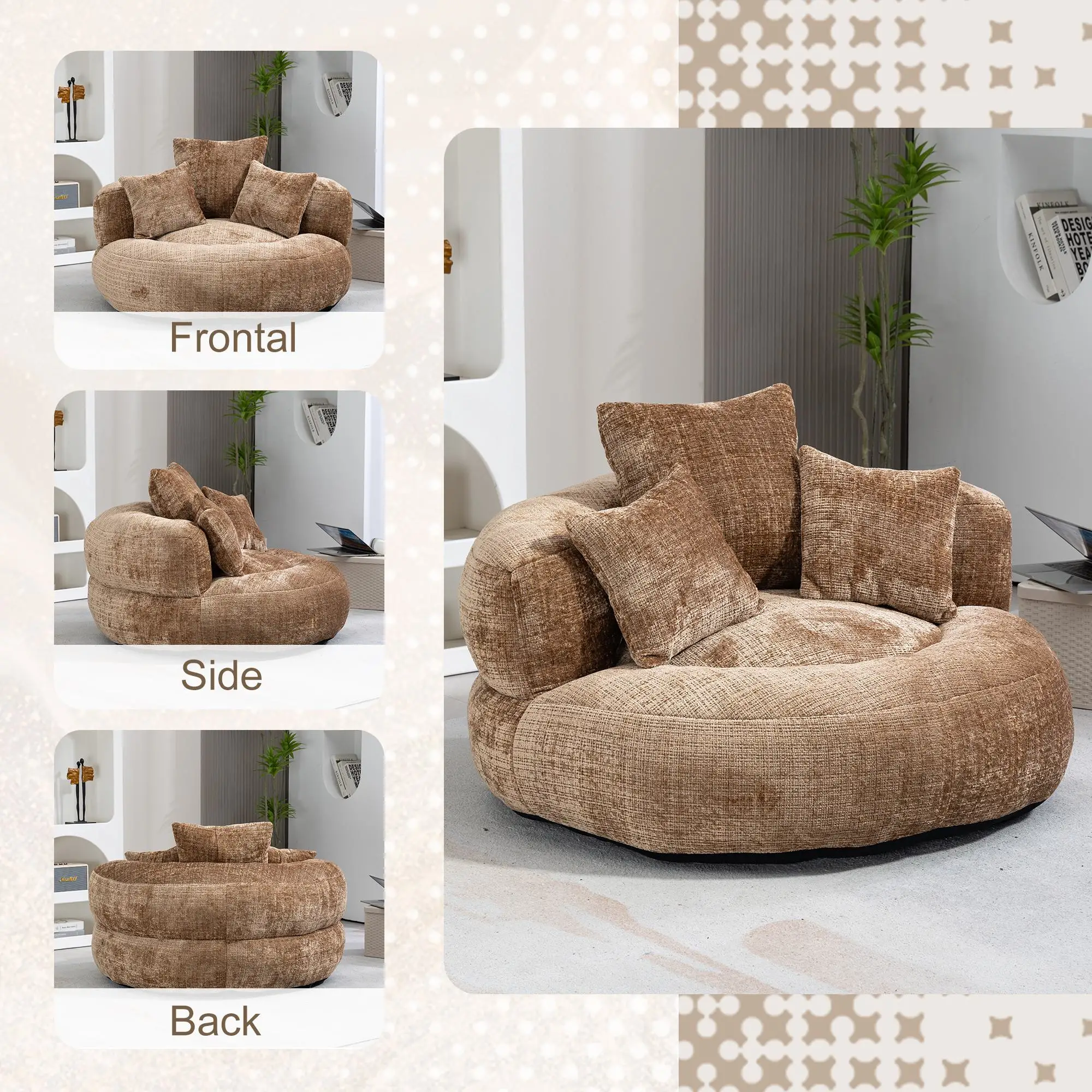 Chenille Armchair 108 x 108 x 52cm - Brown - 7