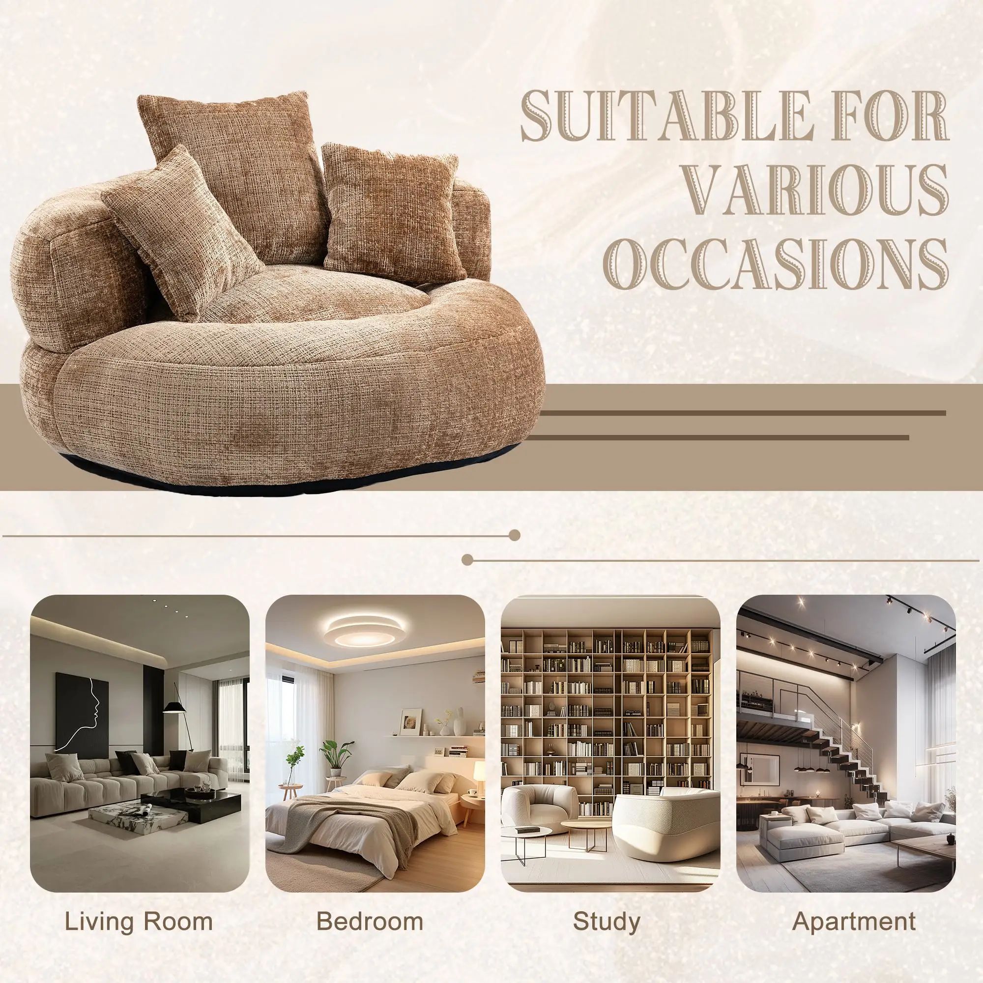 Chenille Armchair 108 x 108 x 52cm - Brown - 8