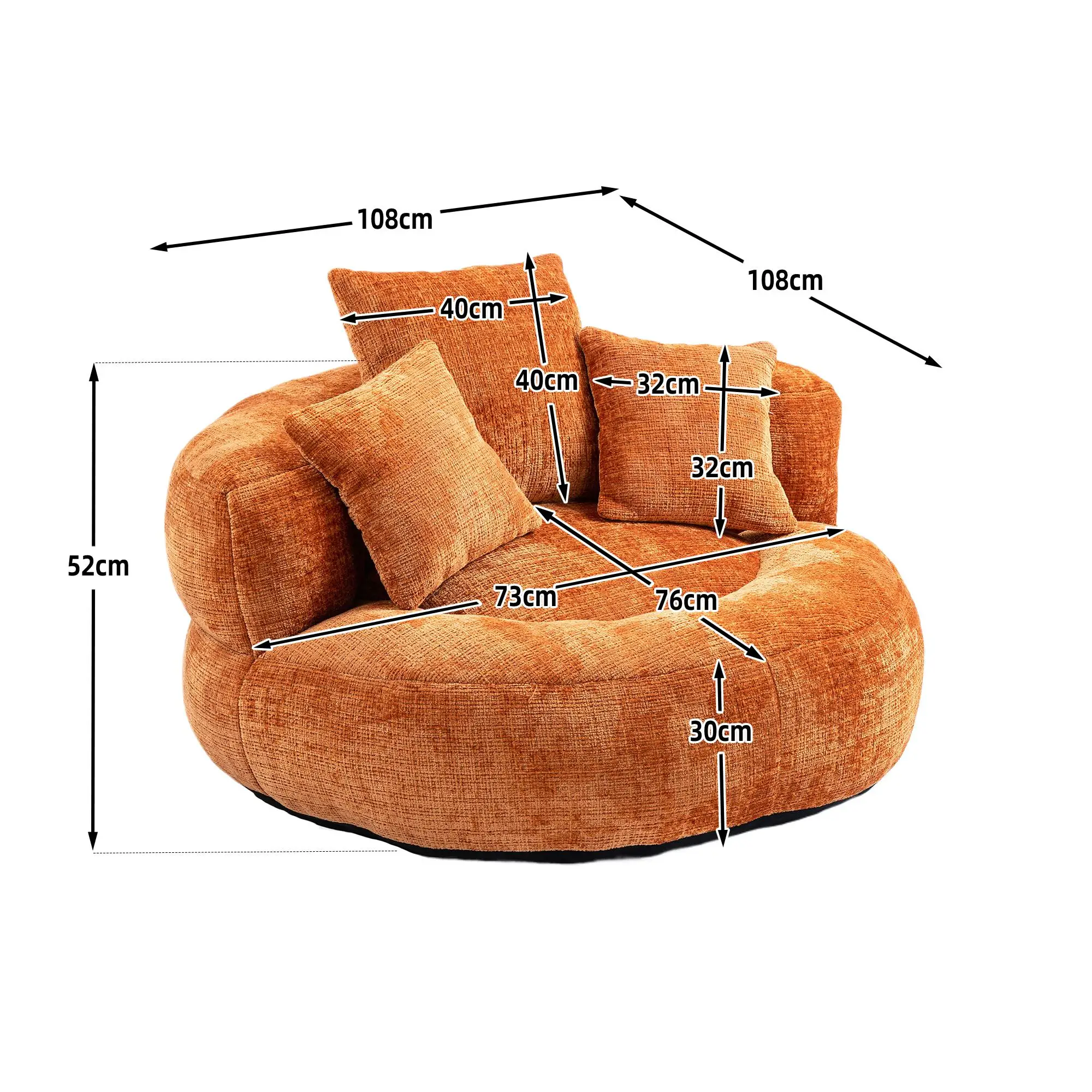 Chenille Armchair 108 x 108 x 52cm - Orange - 3