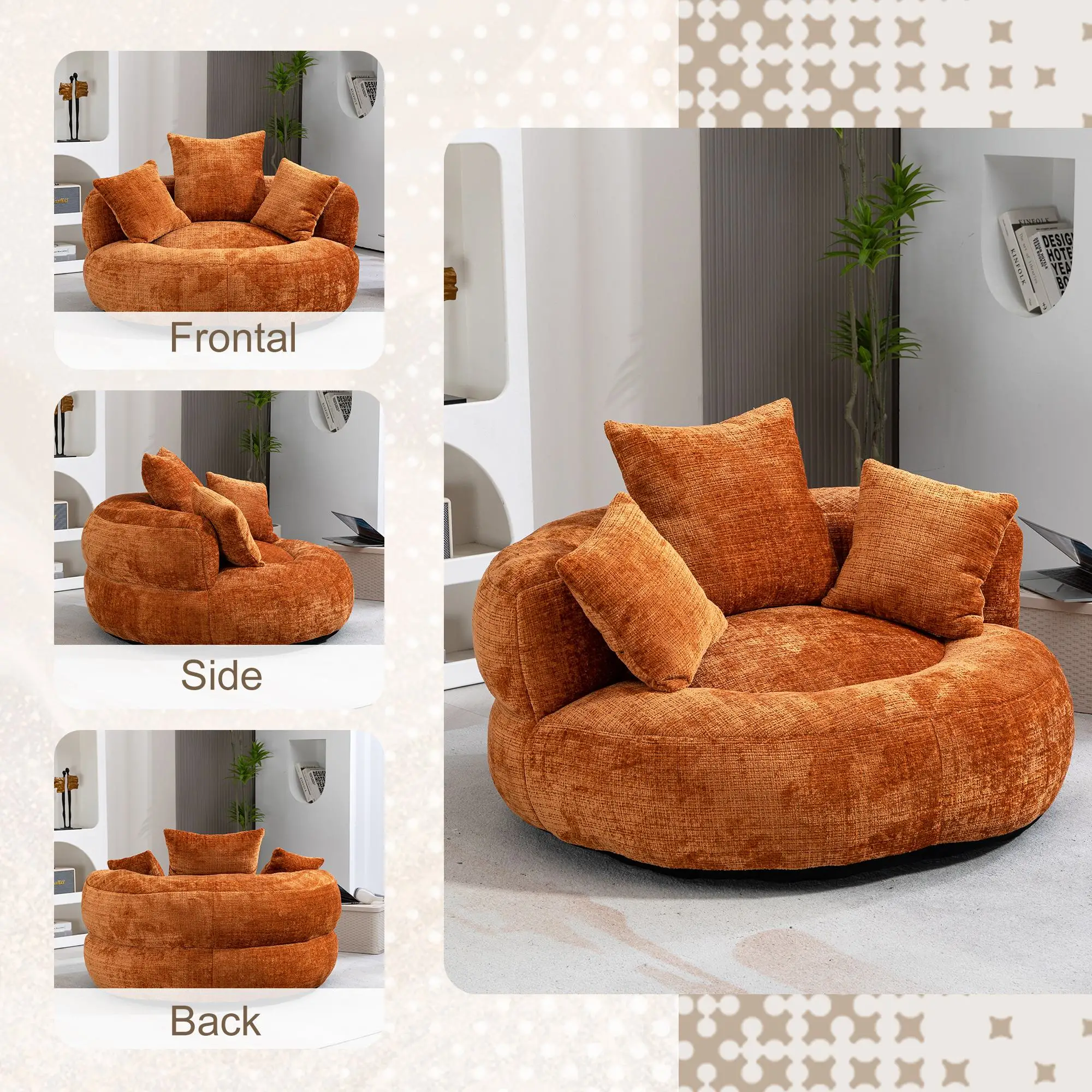 Chenille Armchair 108 x 108 x 52cm - Orange - 7