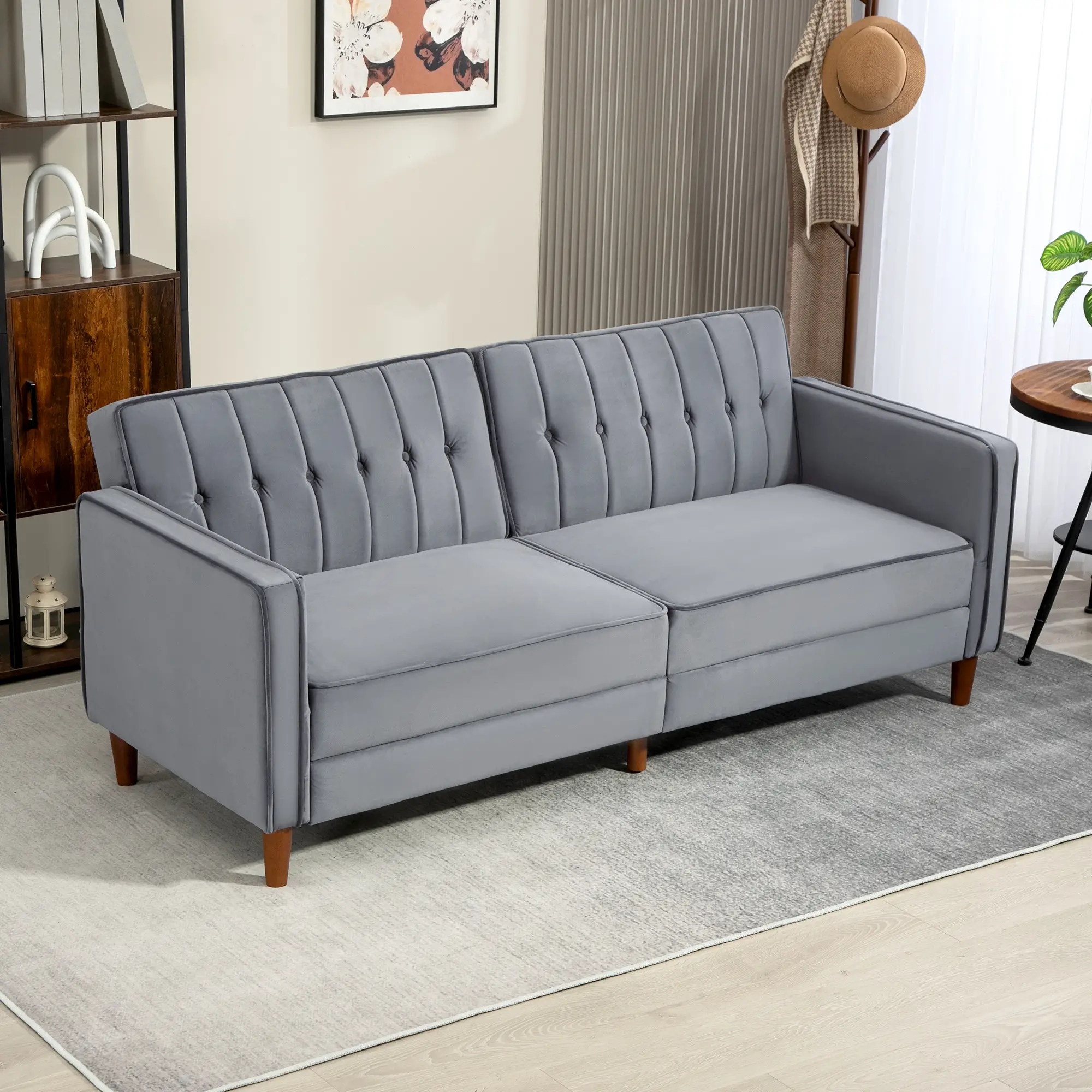 Velvet Sofa Bed 189 x 80.5 x 78.5cm - Dark Grey - 2