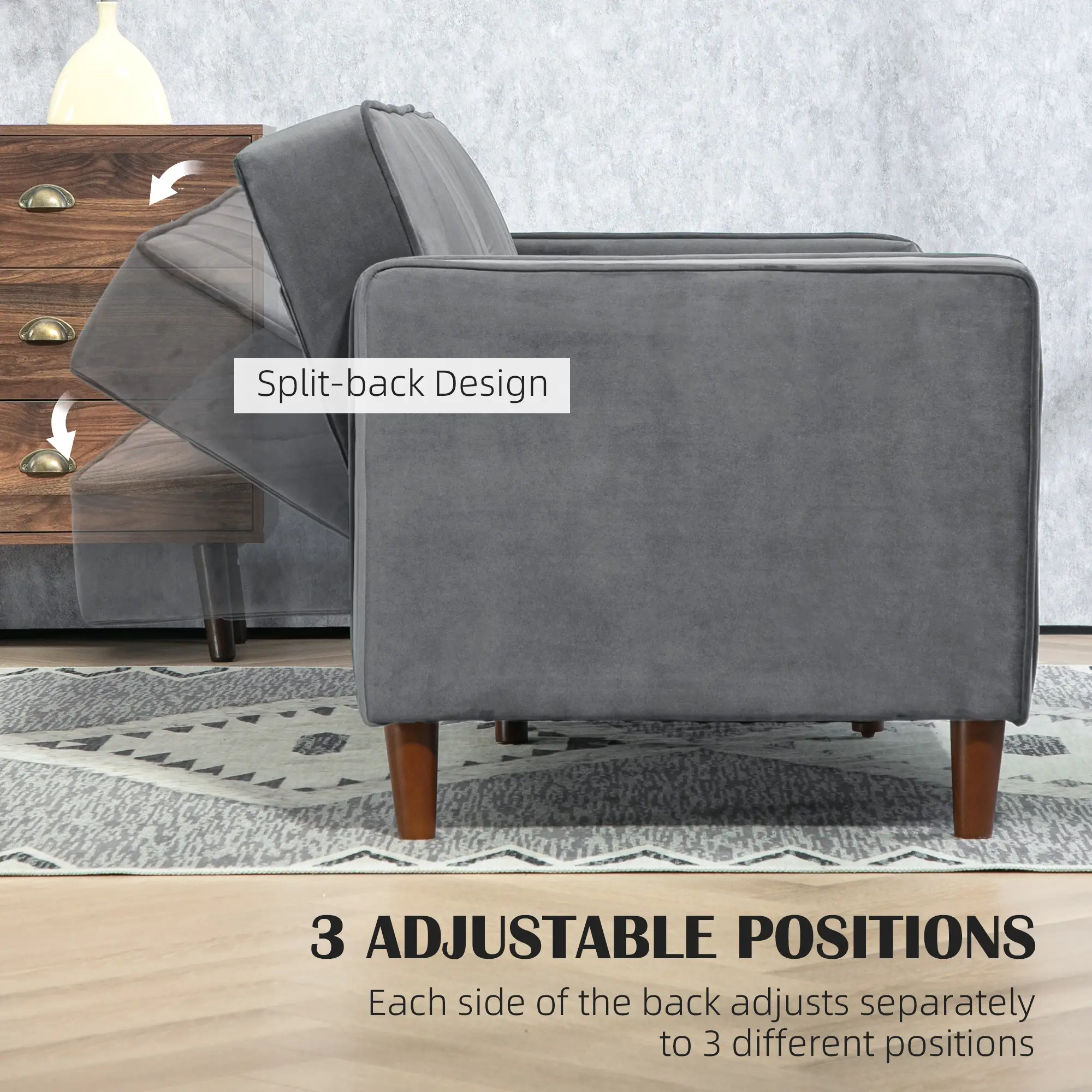 Velvet Sofa Bed 189 x 80.5 x 78.5cm - Dark Grey - 5