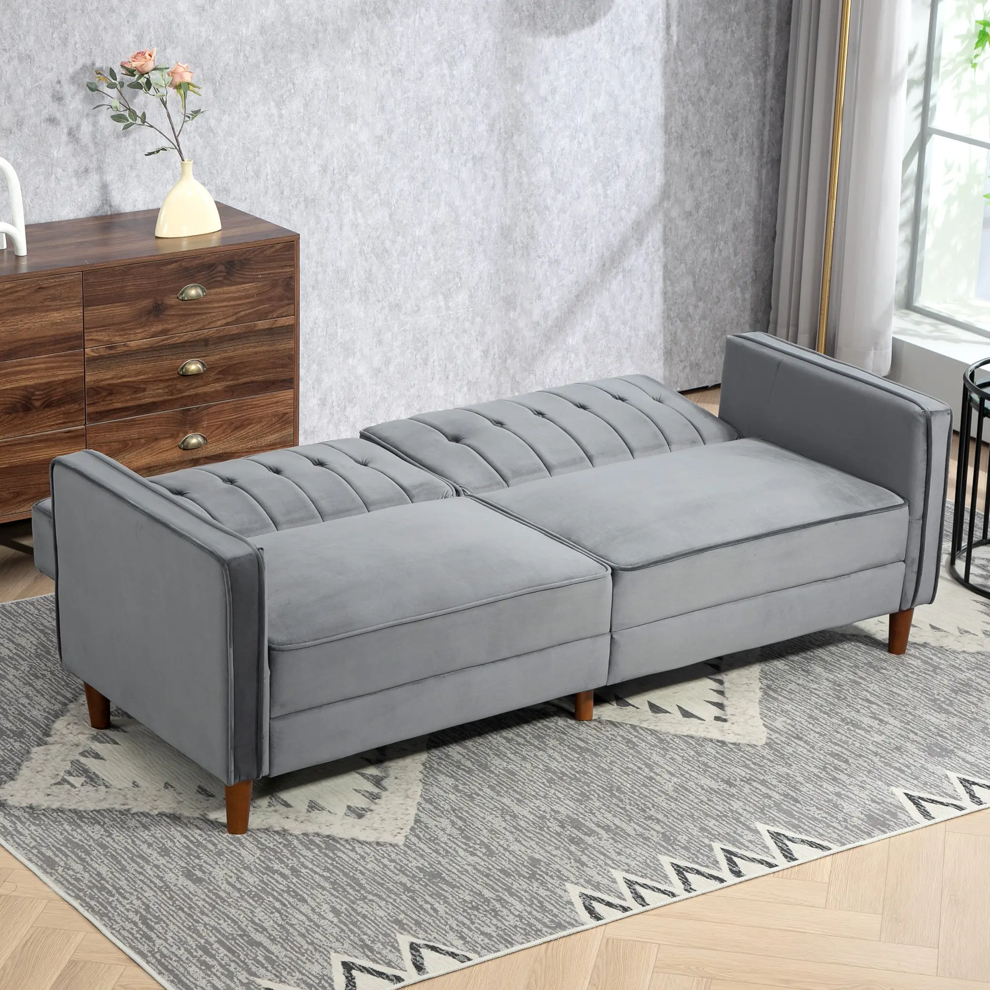 Velvet Sofa Bed 189 x 80.5 x 78.5cm - Dark Grey - 15