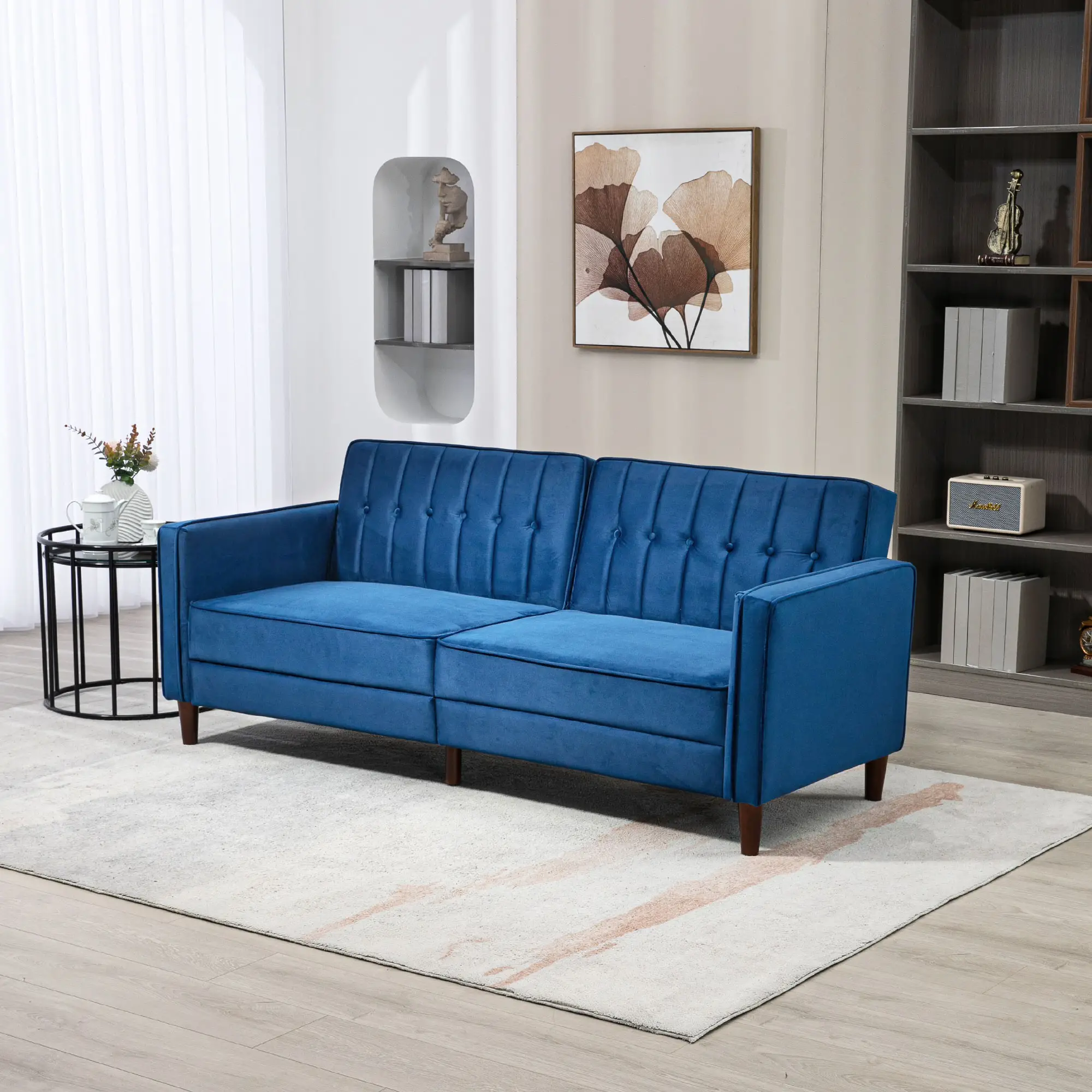 Velvet Sofa Bed 189 x 80.5 x 78.5cm - Blue - 2