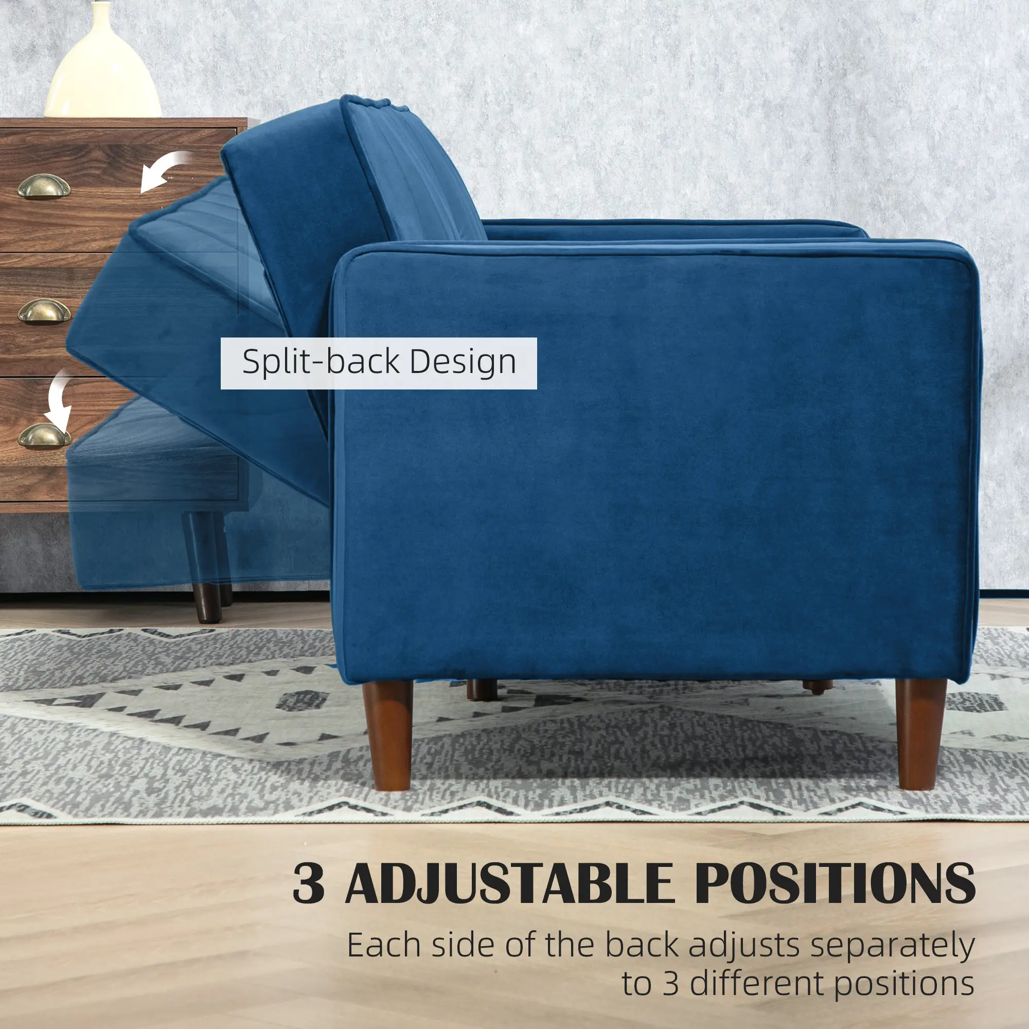 Velvet Sofa Bed 189 x 80.5 x 78.5cm - Blue - 5
