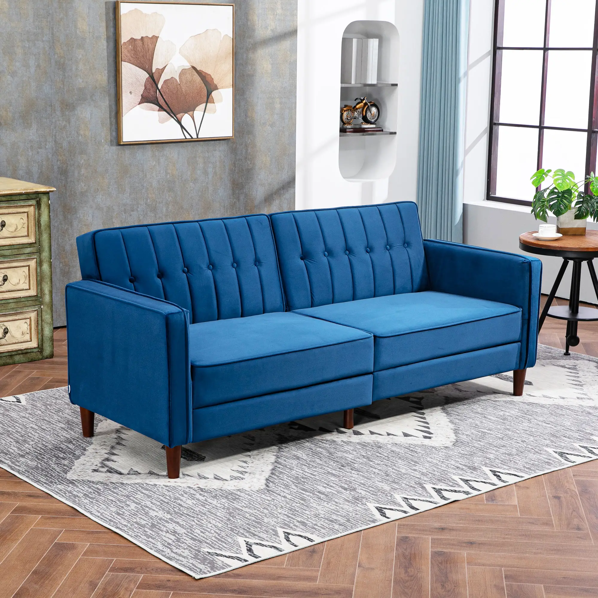 Velvet Sofa Bed 189 x 80.5 x 78.5cm - Blue - 10