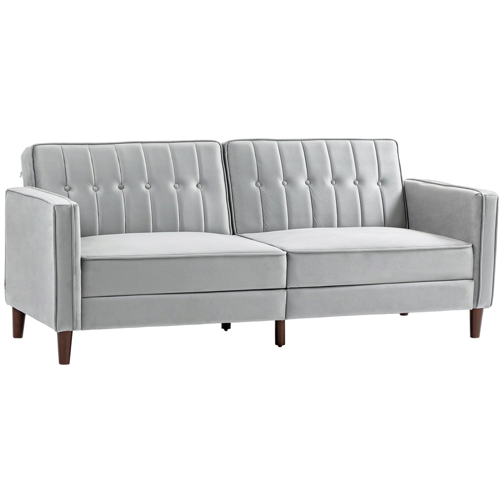 Velvet Sofa Bed 189 x 80.5 x 78.5cm - Light Grey - 1